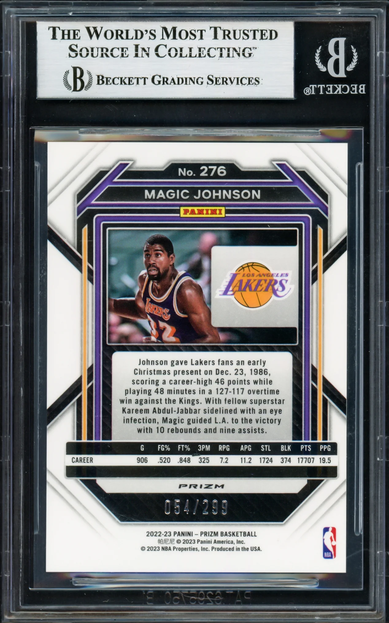 Magic Johnson Autographed 2022-23 Panini Prizm Prizms Red Card #276 Card Los Angeles Lakers #/299 Beckett BAS Stock #235068 - Image 2