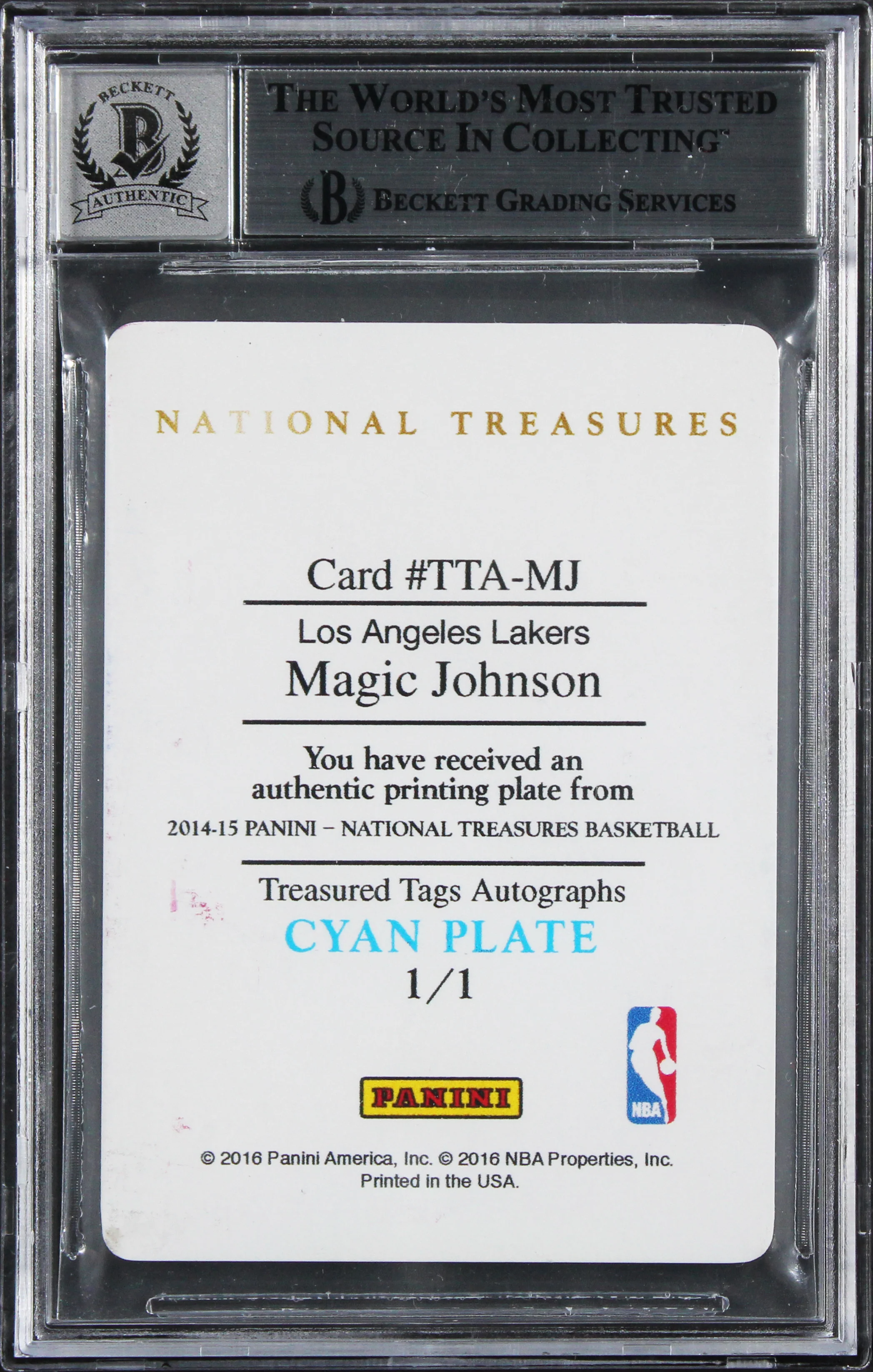 Magic Johnson "HOF 02" Signed 2014 NT TT PP Cyan #TTAMJ Card Auto 10 BAS Slabbed - Image 3
