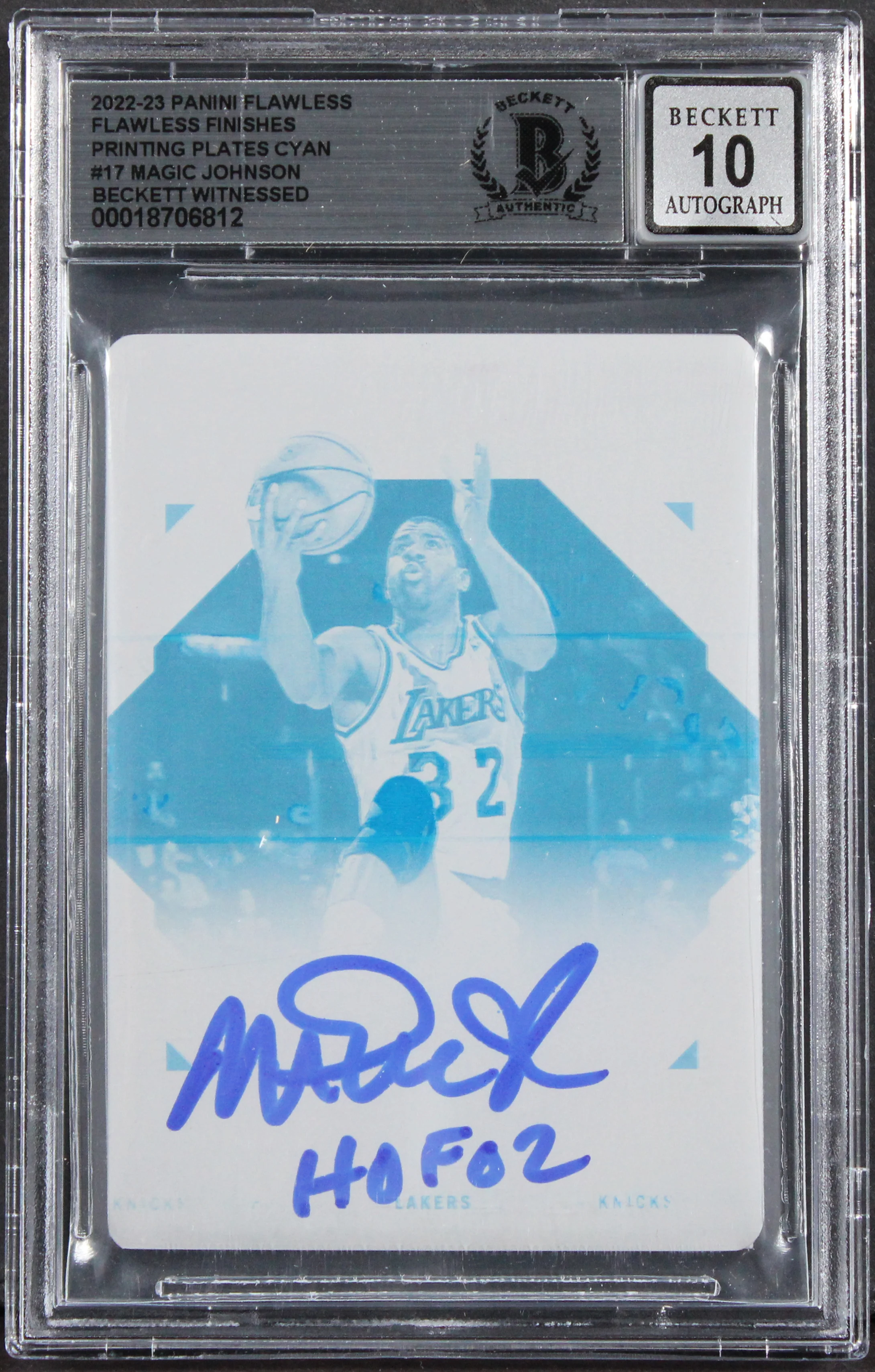 Magic Johnson "HOF 02" Signed 2022 Panini FF PP Cyan #17 Card Auto 10! BAS Slab - Image 2