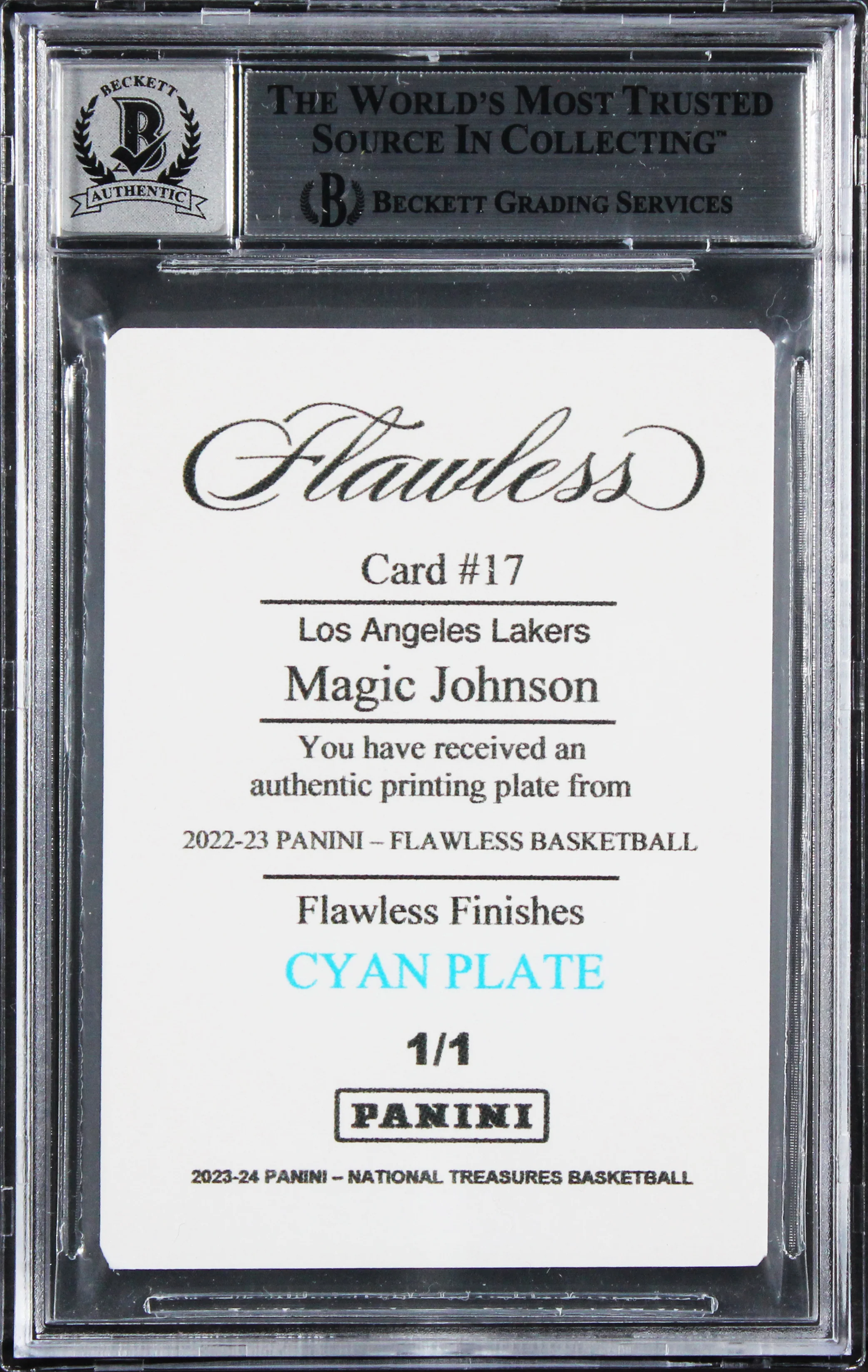 Magic Johnson "HOF 02" Signed 2022 Panini FF PP Cyan #17 Card Auto 10! BAS Slab - Image 3