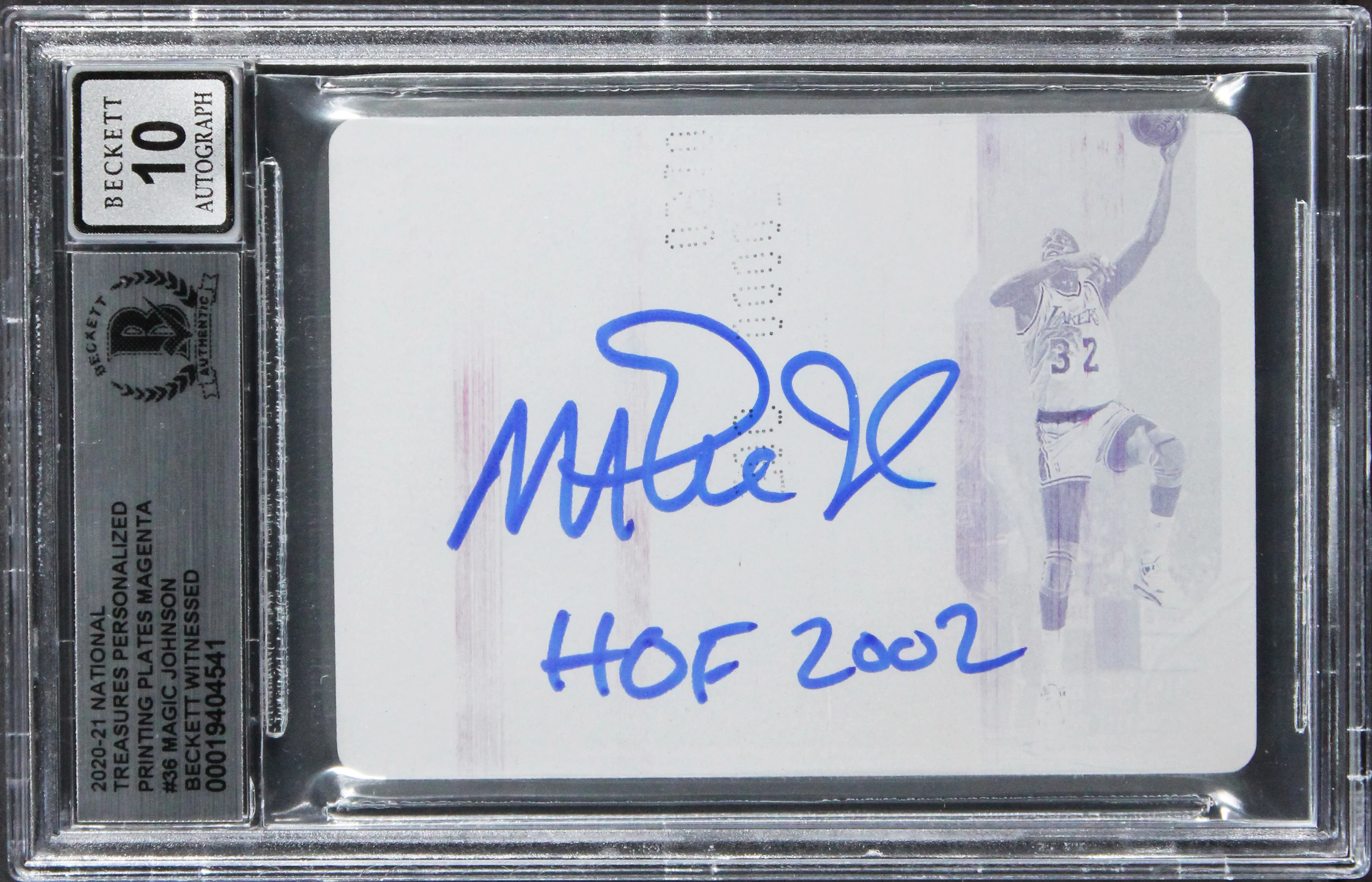 Magic Johnson "HOF 2002" Signed 2020 NT PP Magenta #36 Card Auto 10 BAS Slabbed - Image 2