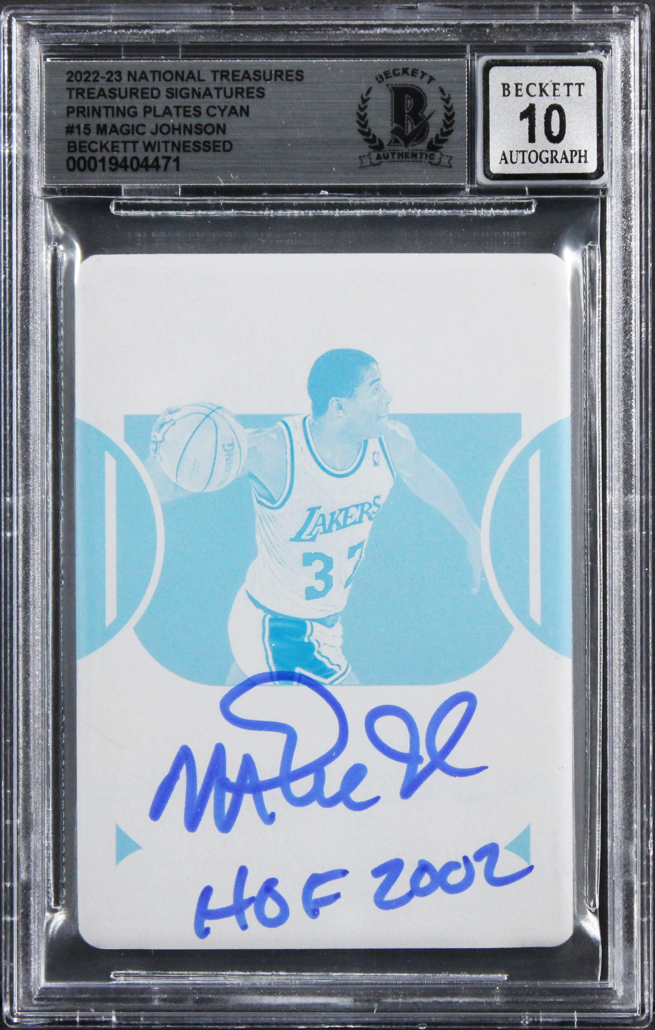 Magic Johnson HOF 2002 Signed 2022 NT Sig PP Cyan #15 1/1 Card Auto 10! BAS Slab - Image 2