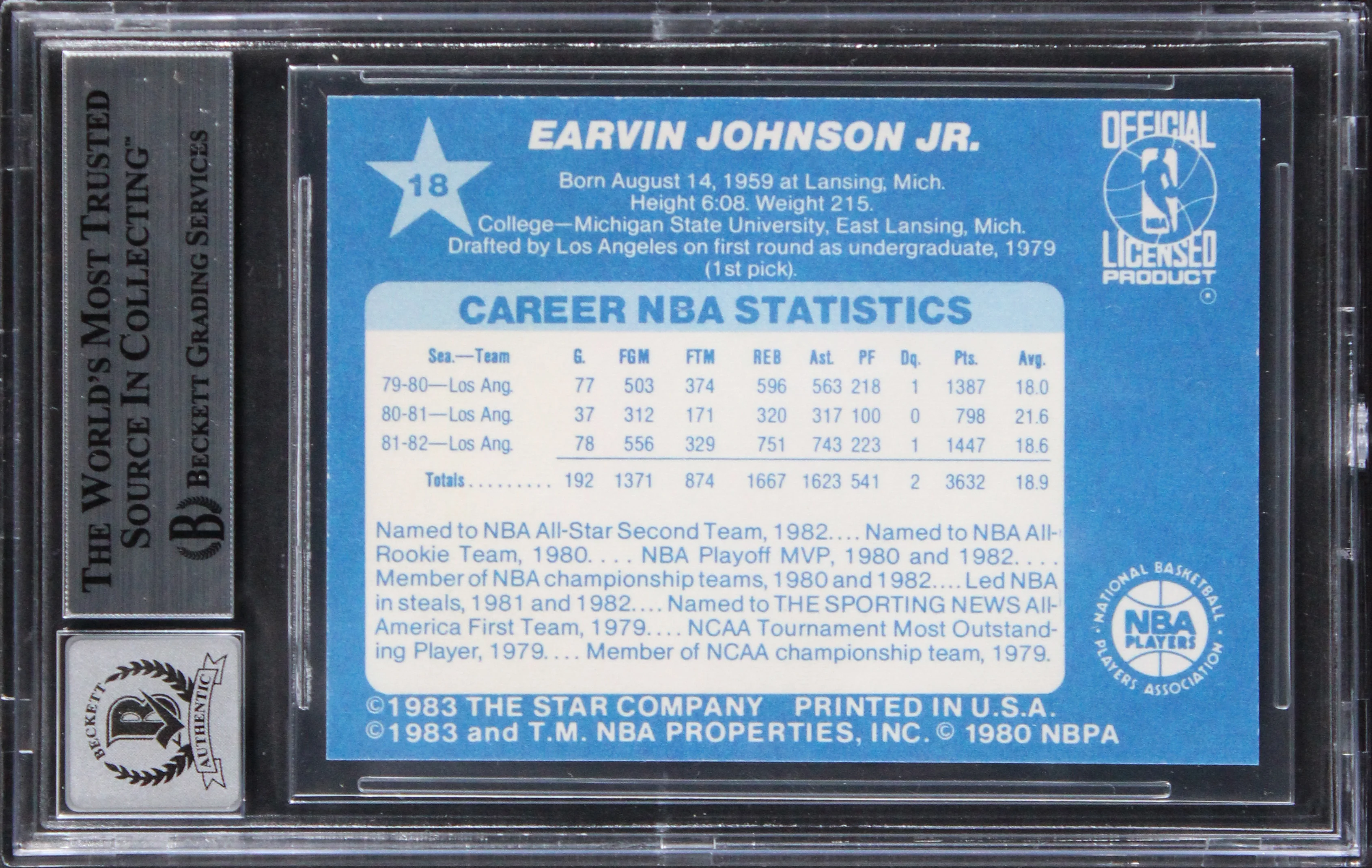 Magic Johnson Signed 1983 Star All-Star Game #18 Card Auto Grade 10! BAS Slabbed - Image 3