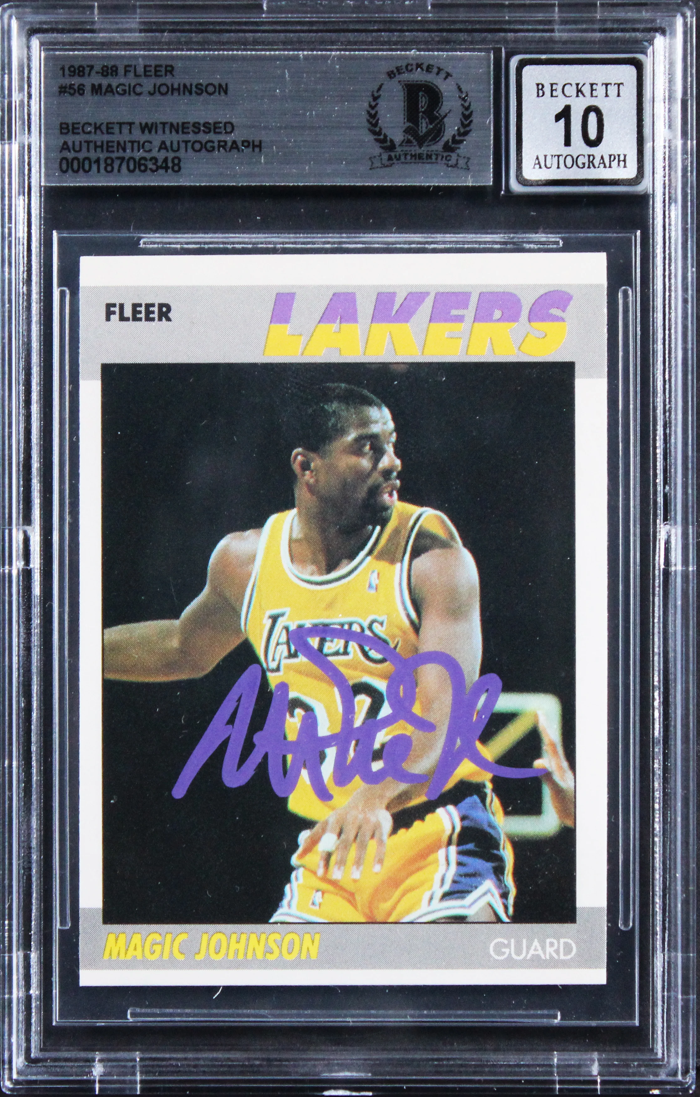 Magic Johnson Signed 1987 Fleer #56 Card Auto Graded Gem Mint 10! BAS Slabbed - Image 2