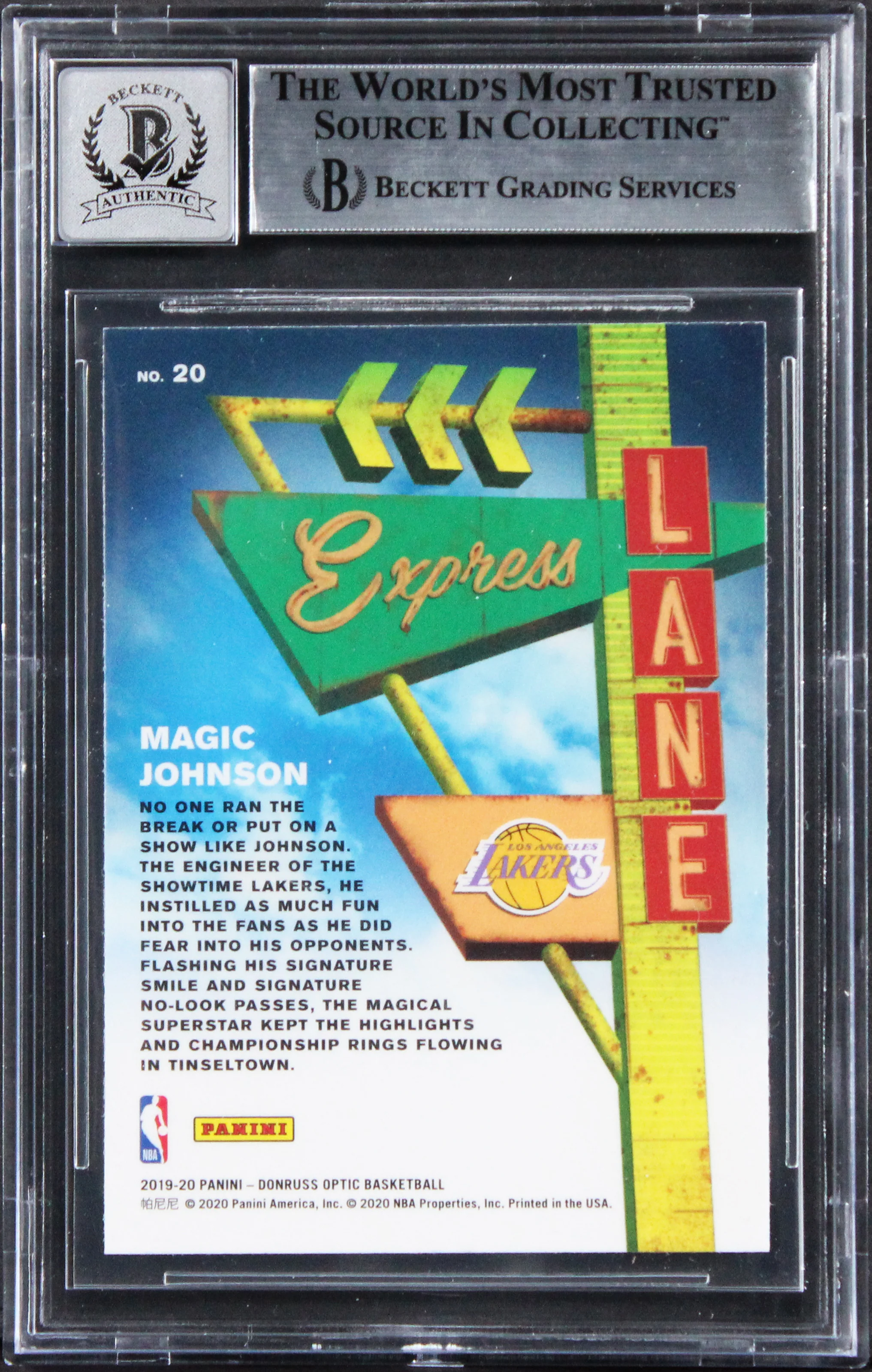 Magic Johnson Signed 2019 Donruss Optic Express Lane #20 Card Auto 10! BAS Slab - Image 3
