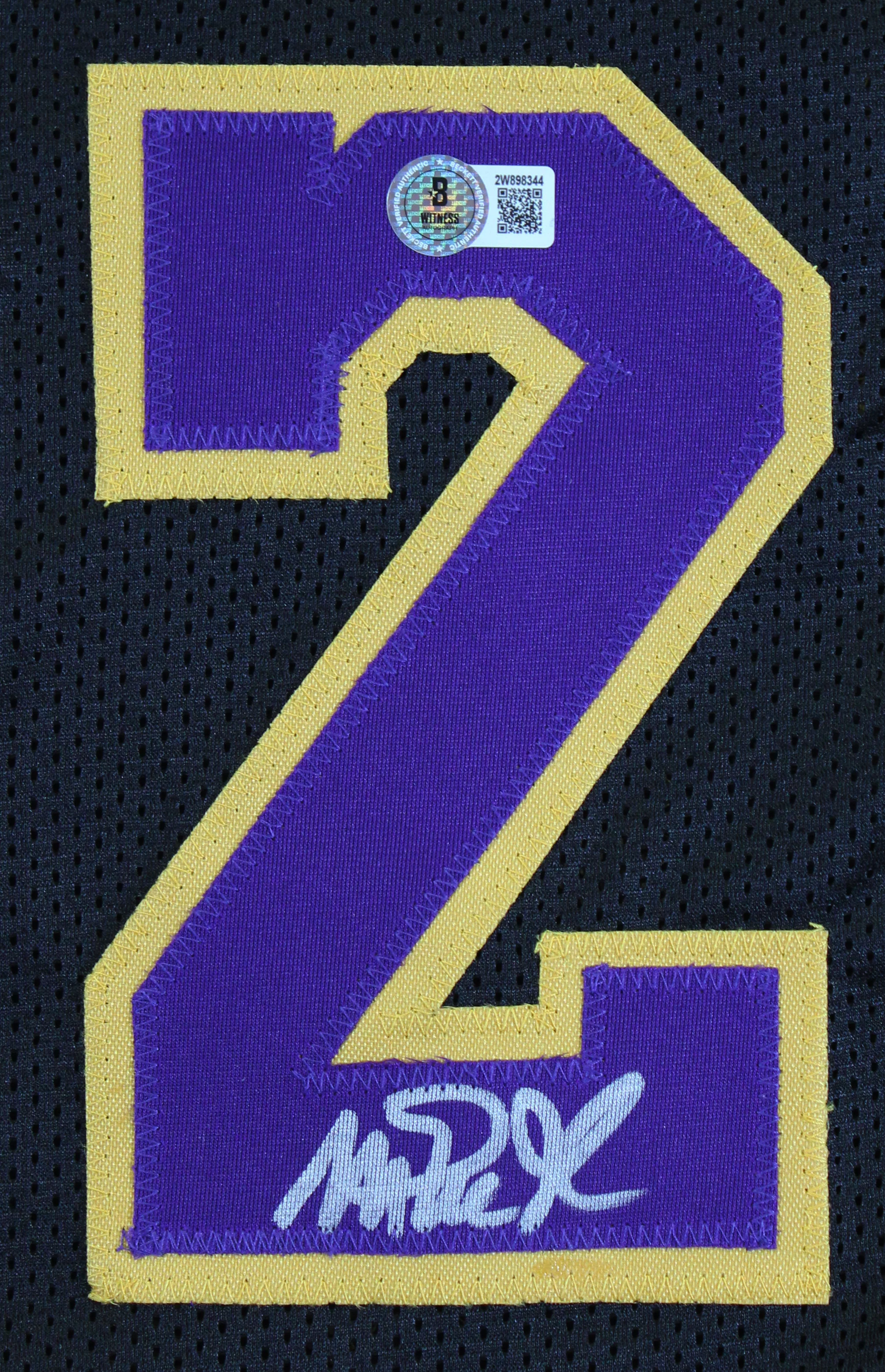 Magic Johnson Signed Black Pro Style Jersey w/ Purple Numbers BAS Witnessed 2 - Image 3