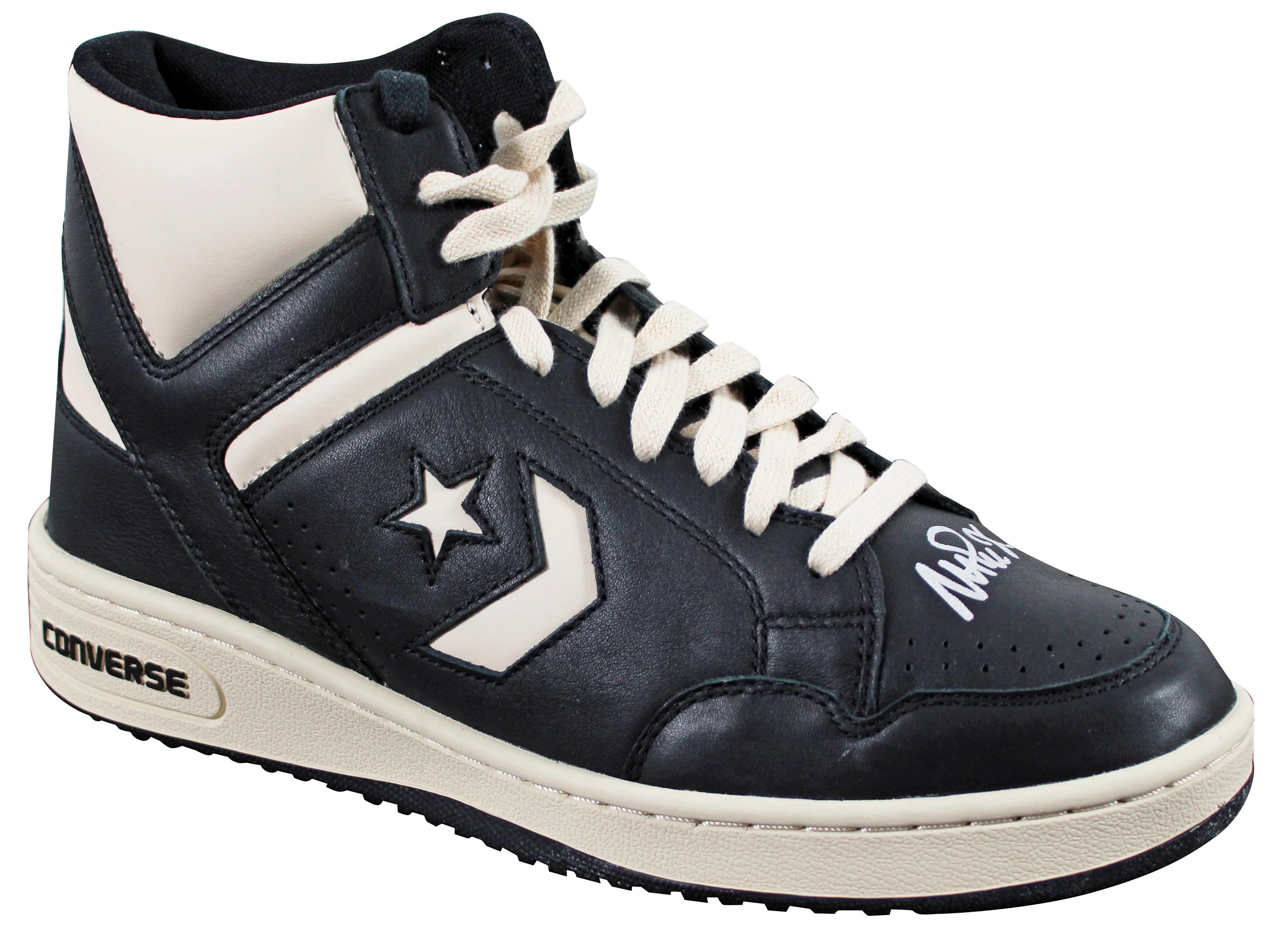 Magic Johnson Signed Right Black & White Converse Weapon Shoe W/ Case BAS Wit 2 - Image 3