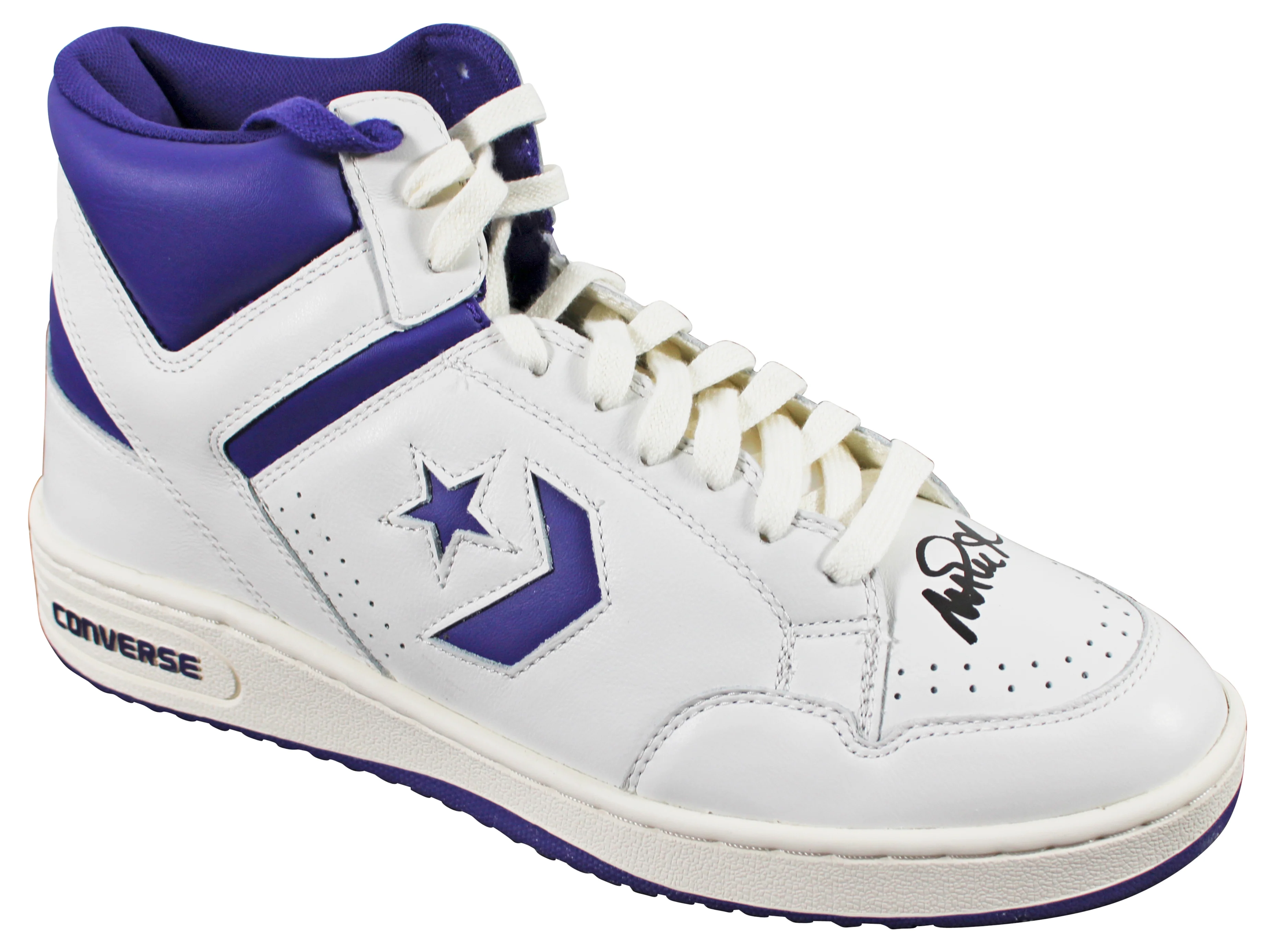 Magic Johnson Signed Right Purple & White Converse Weapon Shoe W/ Case BAS Wit 2 - Image 3