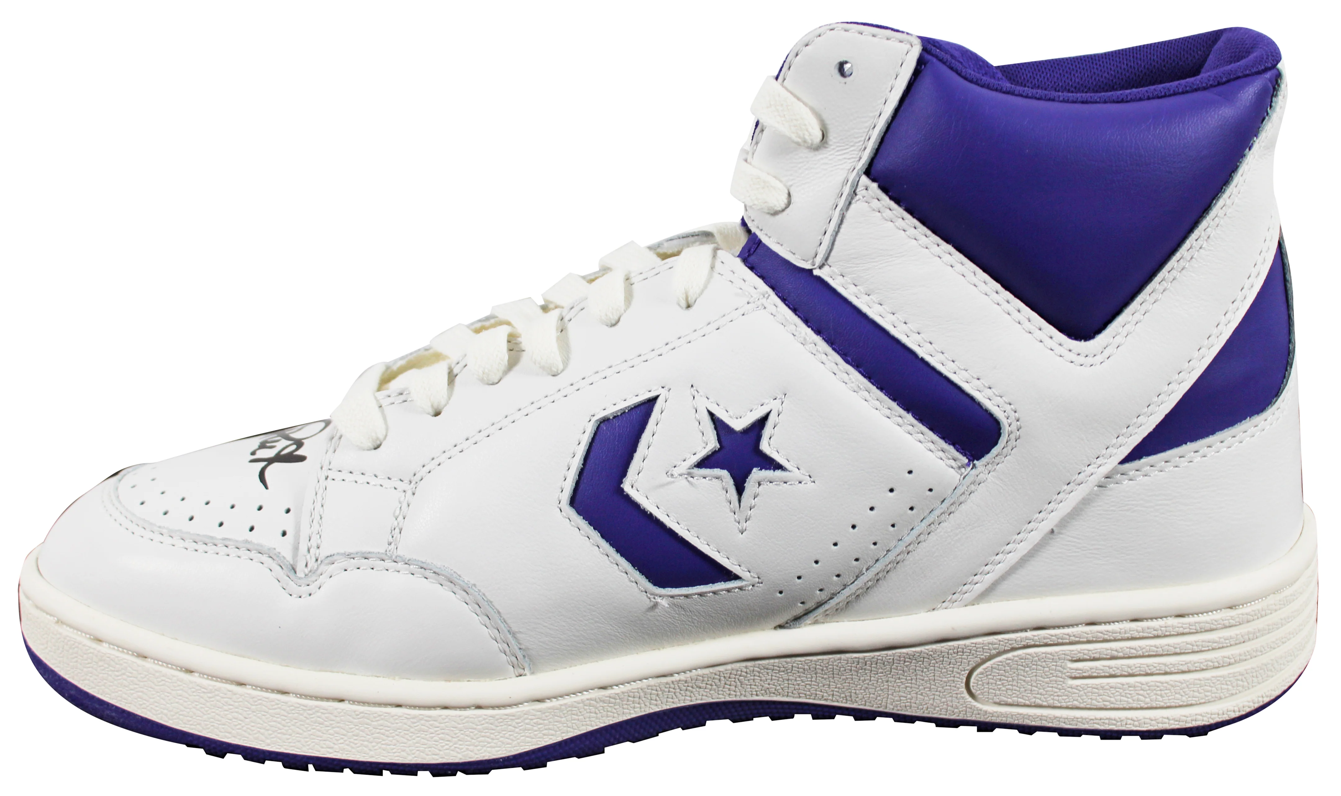 Magic Johnson Signed Right Purple & White Converse Weapon Shoe W/ Case BAS Wit 2 - Image 6
