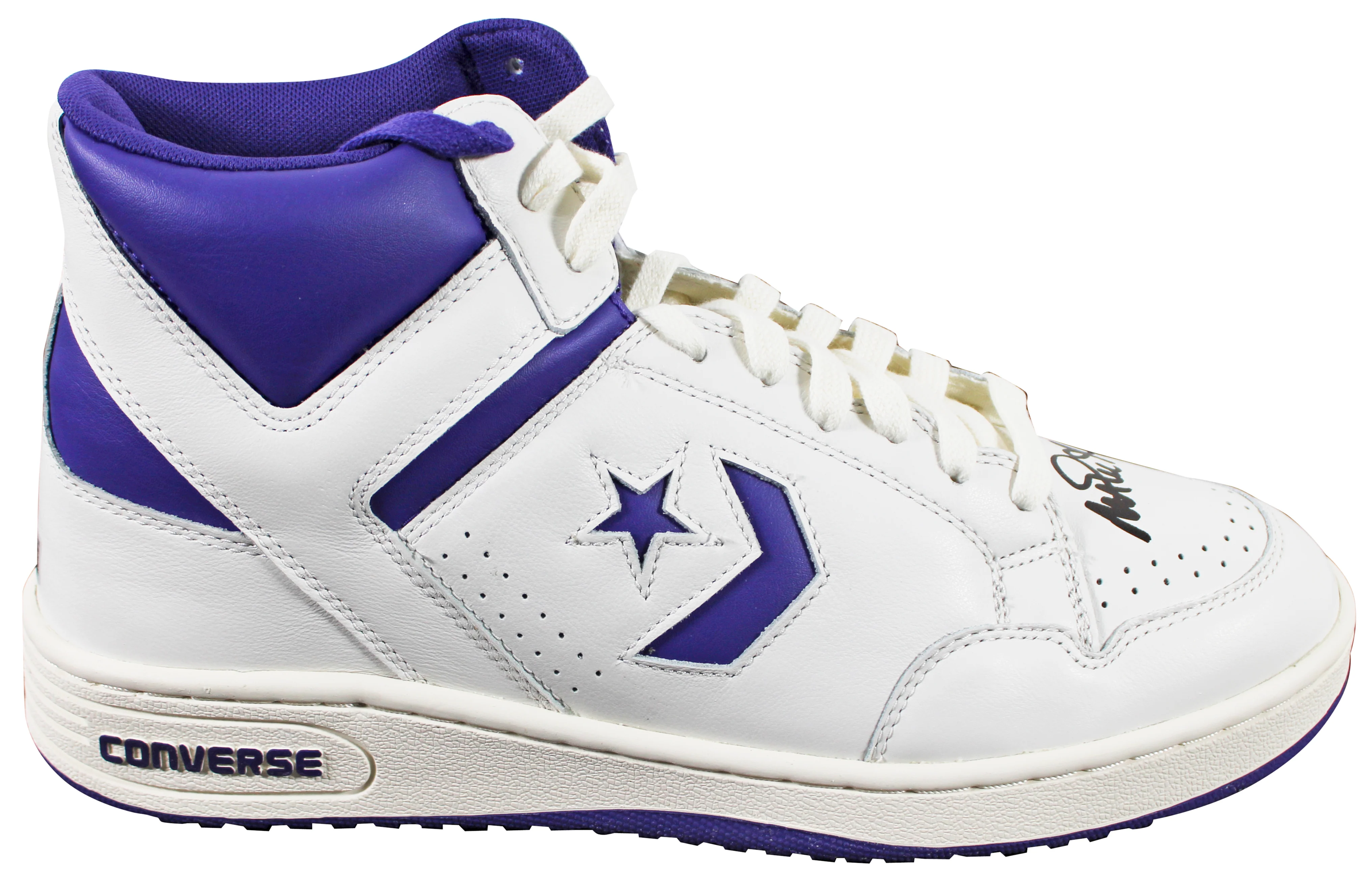 Magic Johnson Signed Right Purple & White Converse Weapon Shoe W/ Case BAS Wit 2 - Image 7