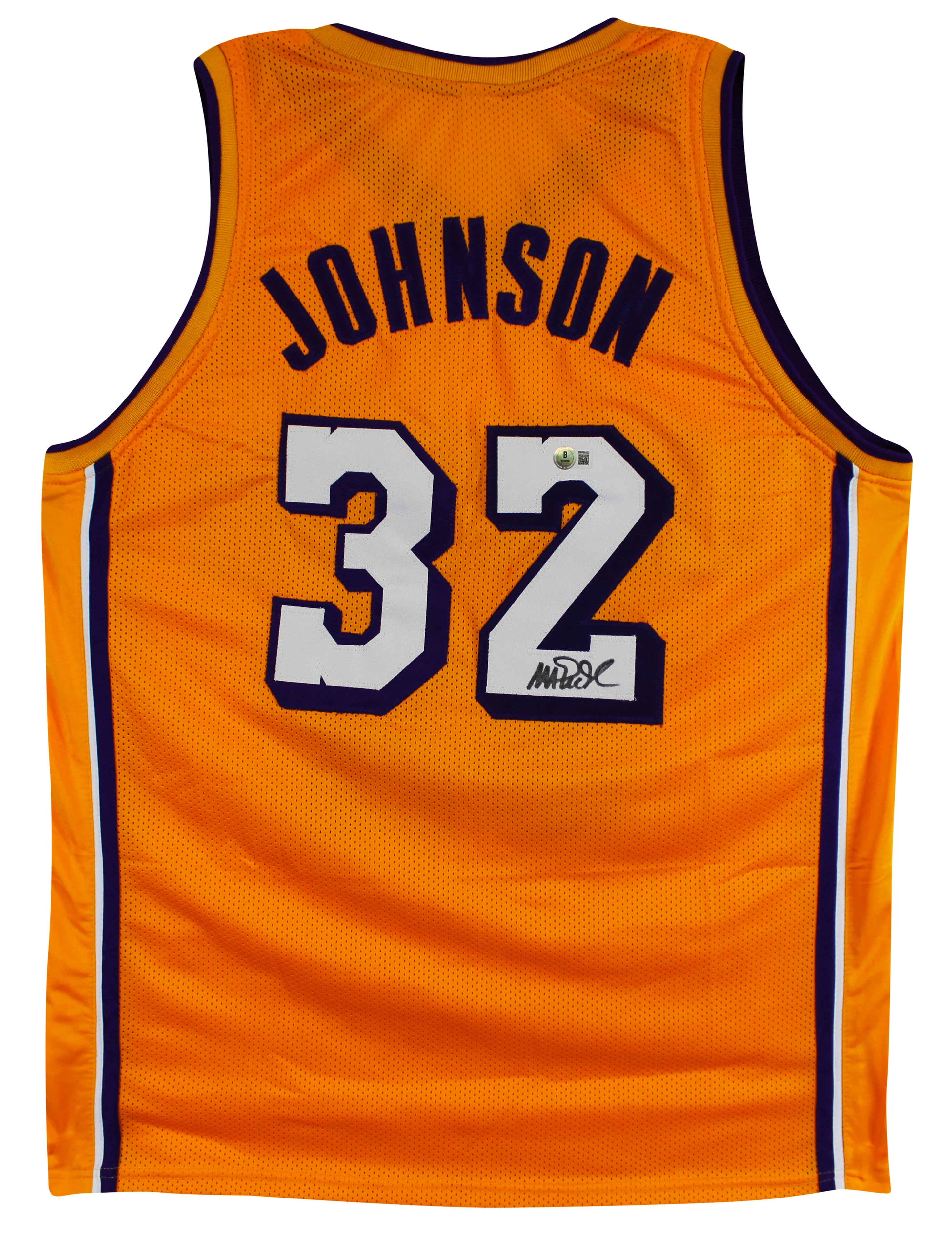 Magic Johnson Signed Yellow Pro Style Jersey w/ White Numbers BAS Witnessed 2 - Image 2