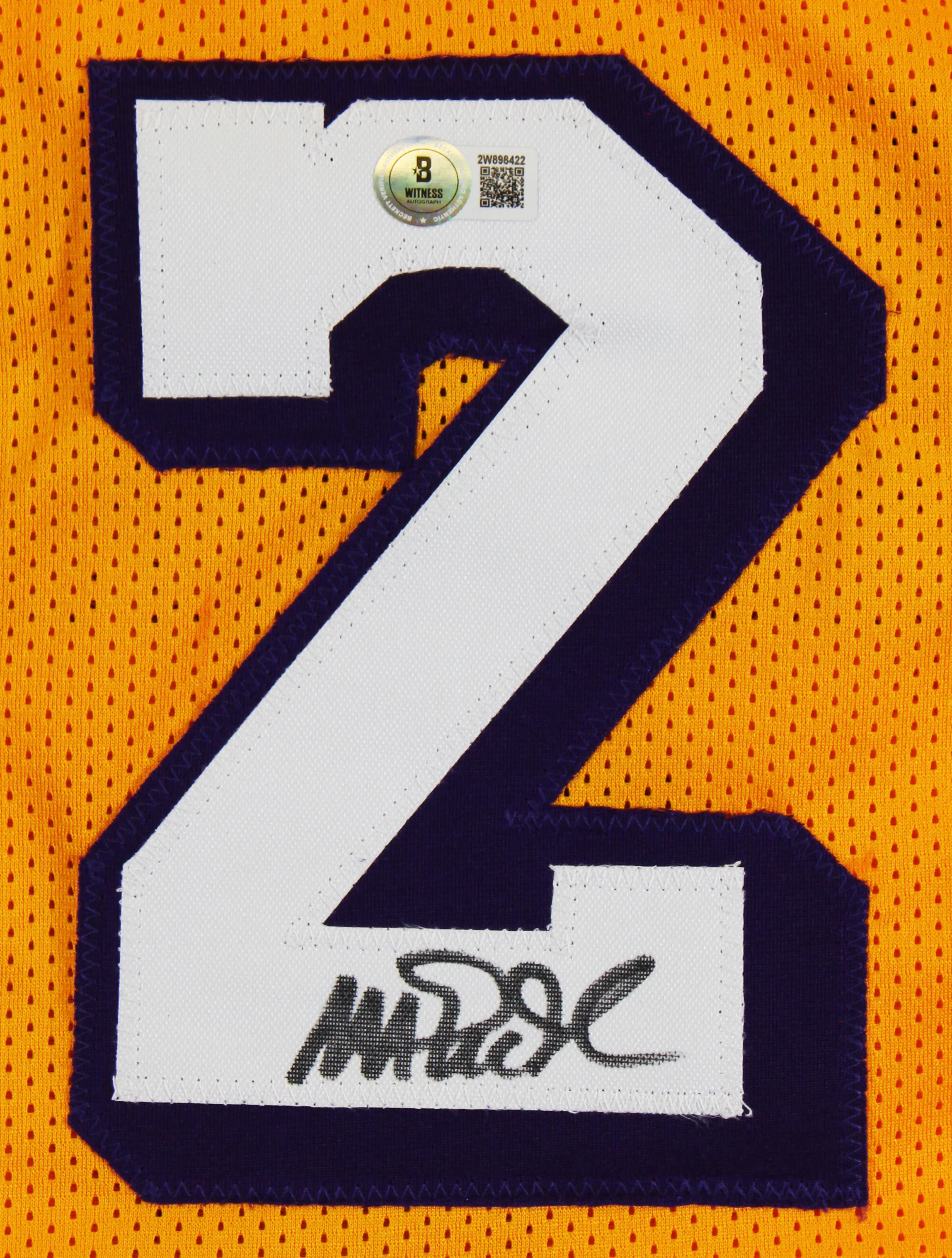 Magic Johnson Signed Yellow Pro Style Jersey w/ White Numbers BAS Witnessed 2 - Image 3