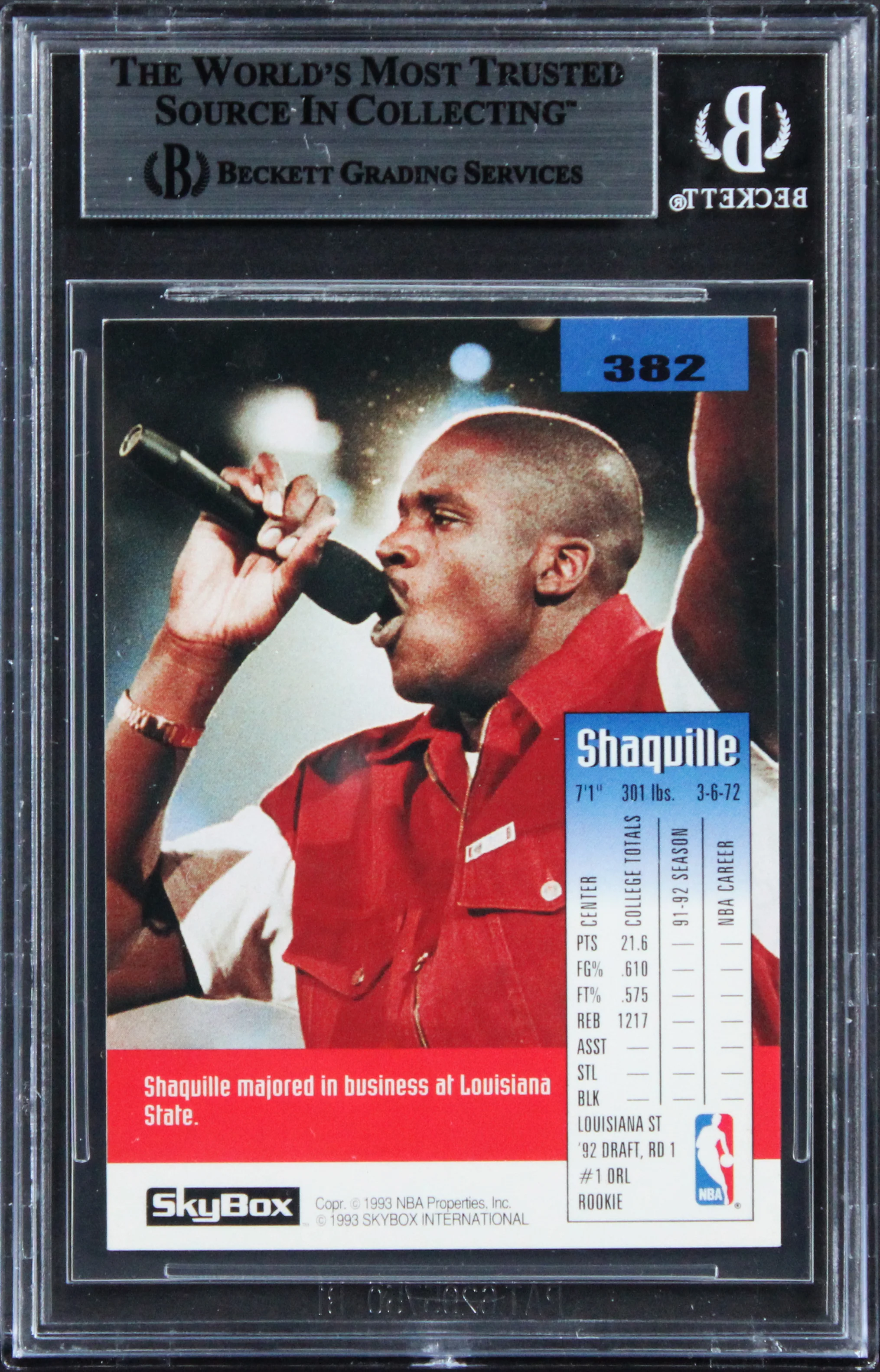Magic Shaquille O'Neal Authentic Signed 1992 Skybox #382 Rookie Card BAS Slabbed - Image 3
