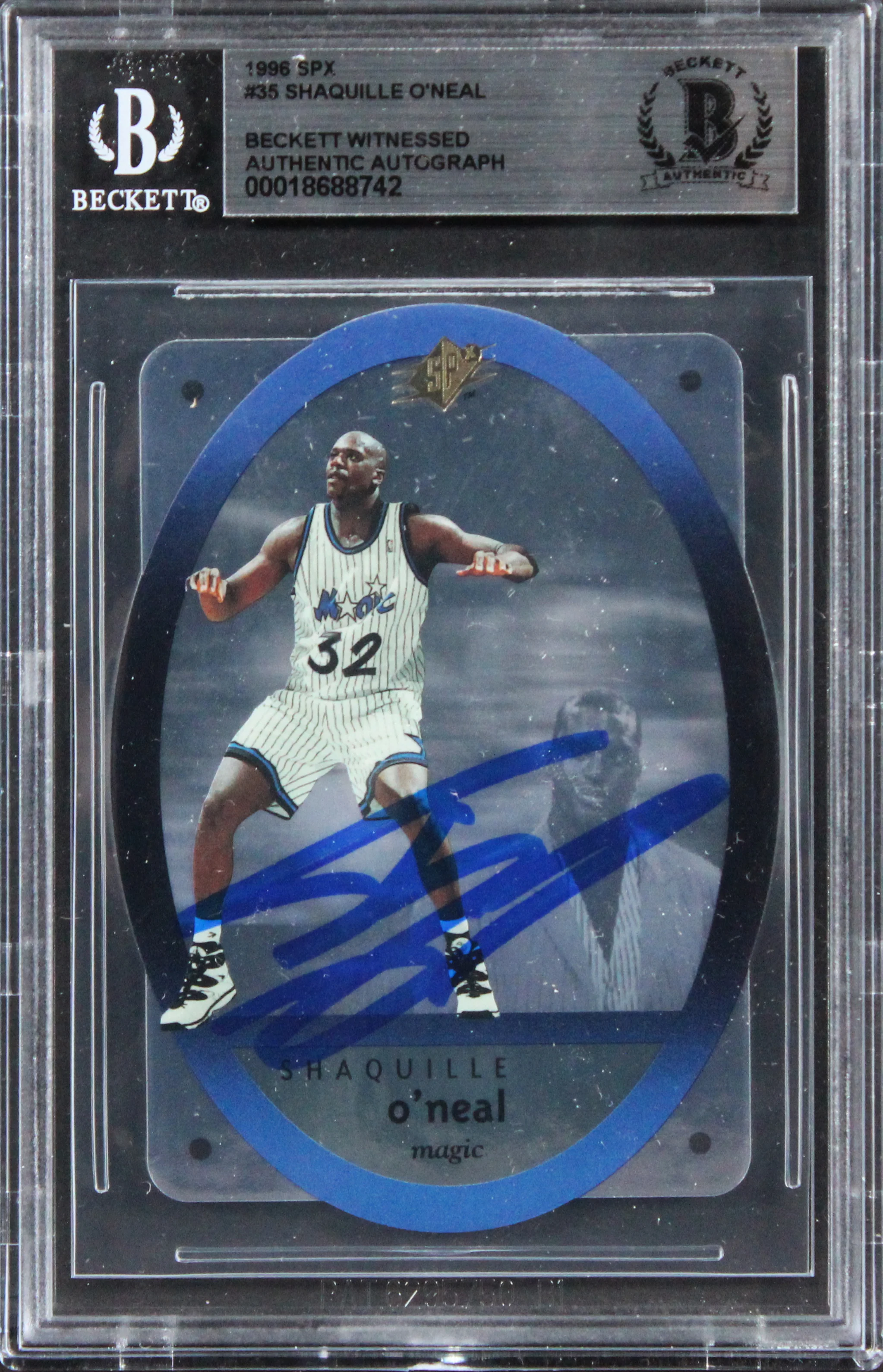 Magic Shaquille O'Neal Authentic Signed 1996 SPX #35 Card BAS Slabbed - Image 2