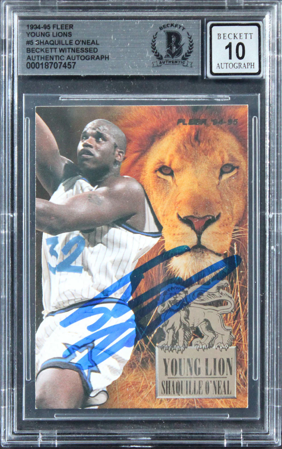 Magic Shaquille O'Neal Signed 1994 Fleer Young Guns #5 Card Auto 10! BAS Slabbed - Image 2