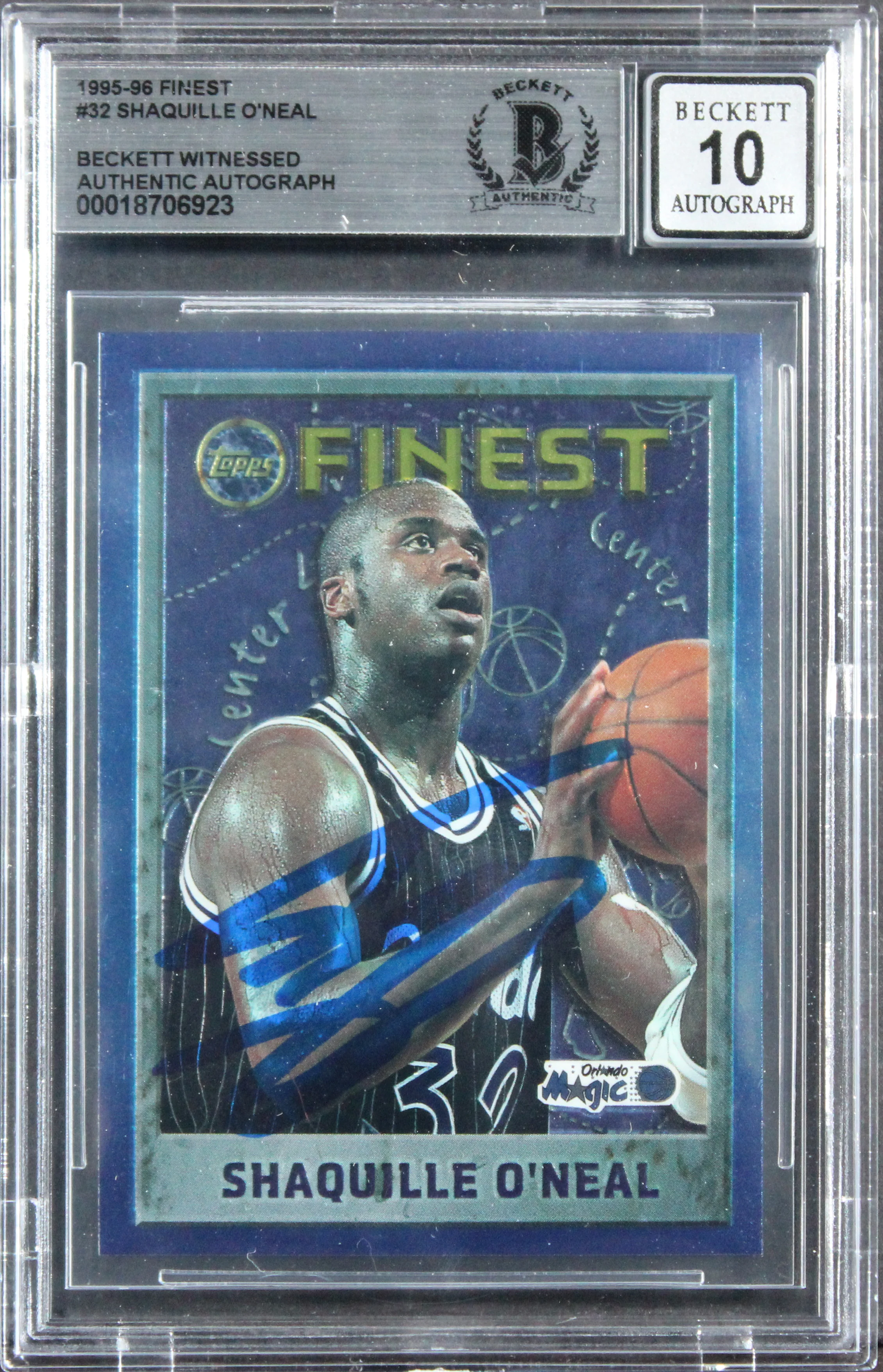 Magic Shaquille O'Neal Signed 1995 Finest #32 Card Auto Grade 10! BAS Slabbed