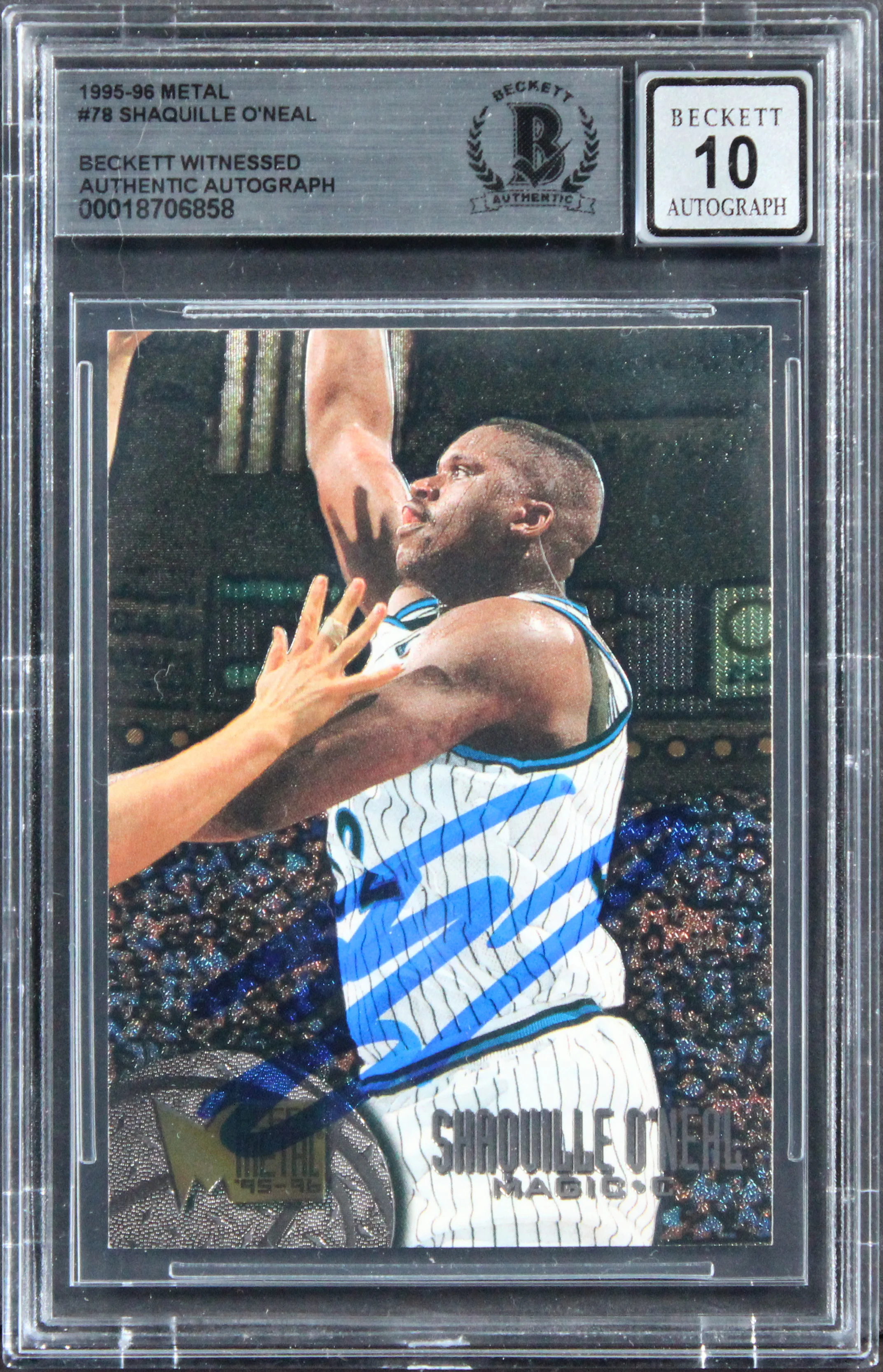 Magic Shaquille O'Neal Signed 1995 Metal #78 Card Auto Grade Gem 10! BAS Slabbed - Image 2