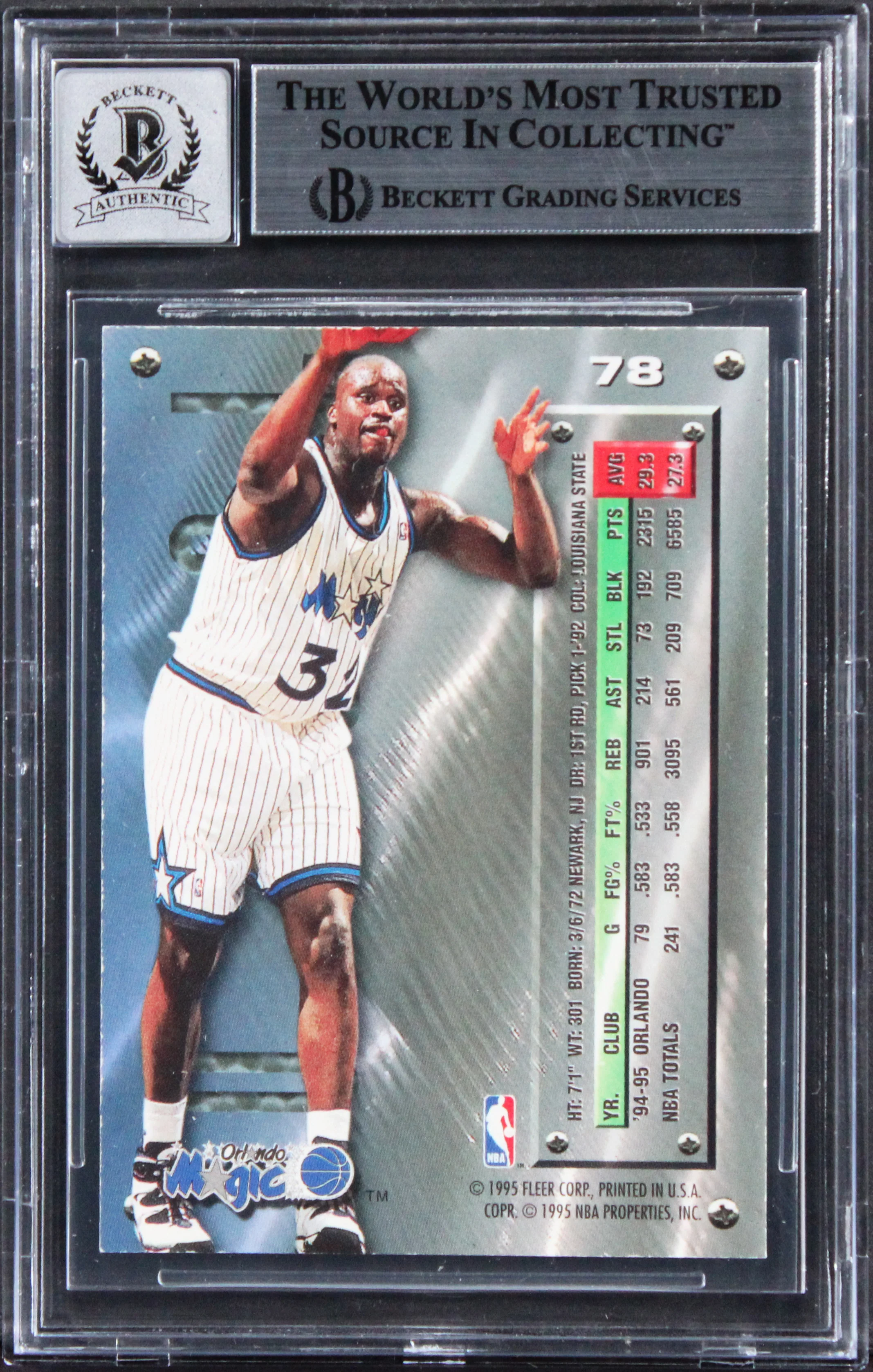Magic Shaquille O'Neal Signed 1995 Metal #78 Card Auto Grade Gem 10! BAS Slabbed - Image 3