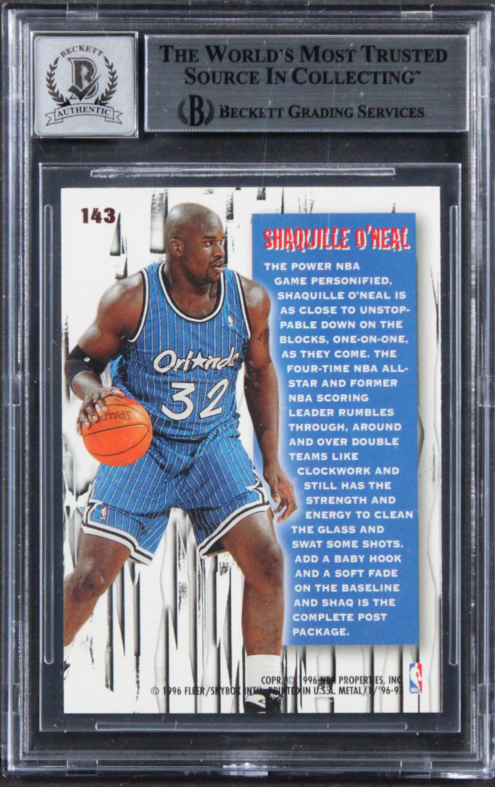 Magic Shaquille O'Neal Signed 1996 Metal #143 Card Auto Grade 10! BAS Slabbed - Image 3