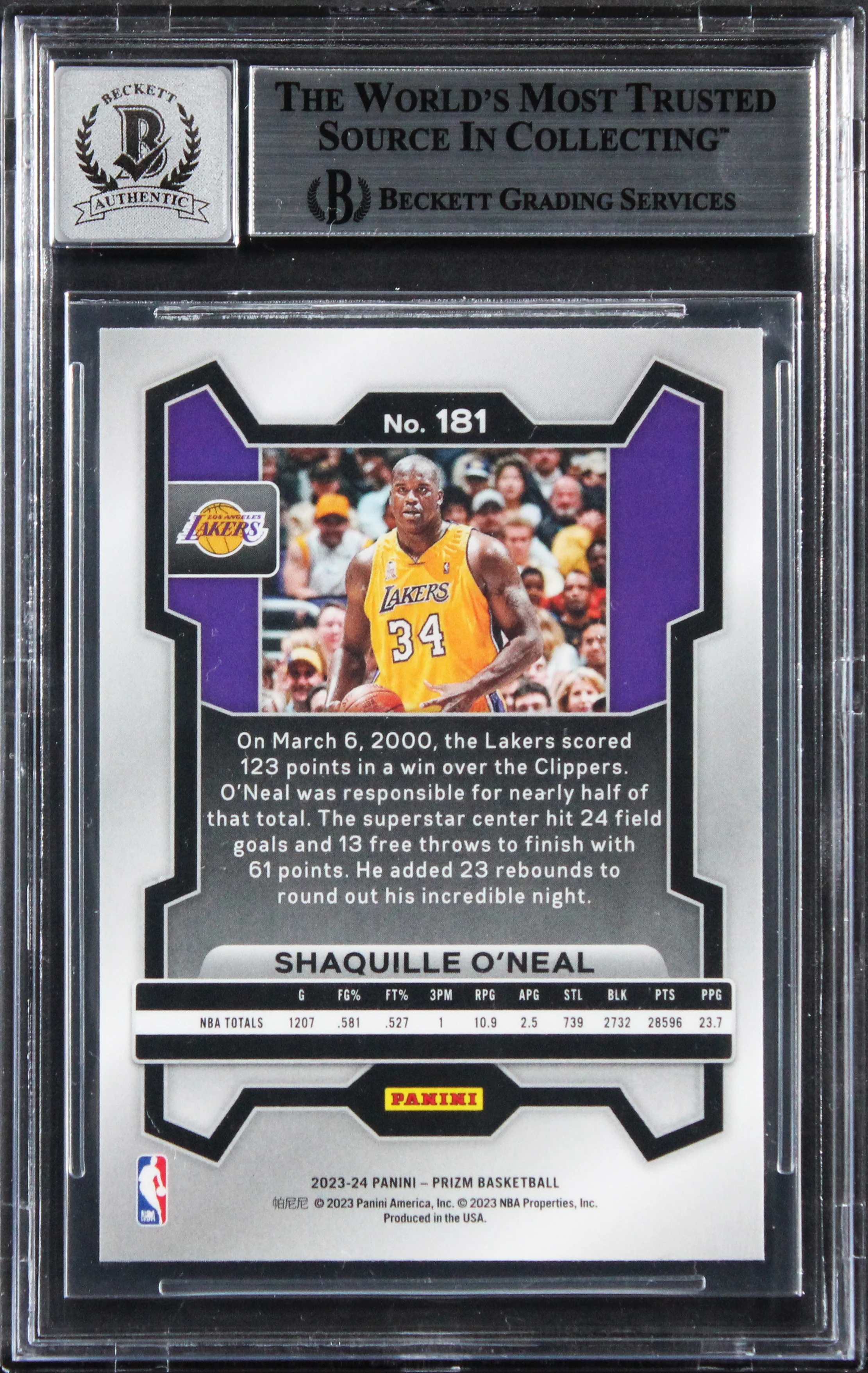 Magic Shaquille O'Neal Signed 2023 Panini Prizm #181 Card Auto 10! BAS Slabbed - Image 3