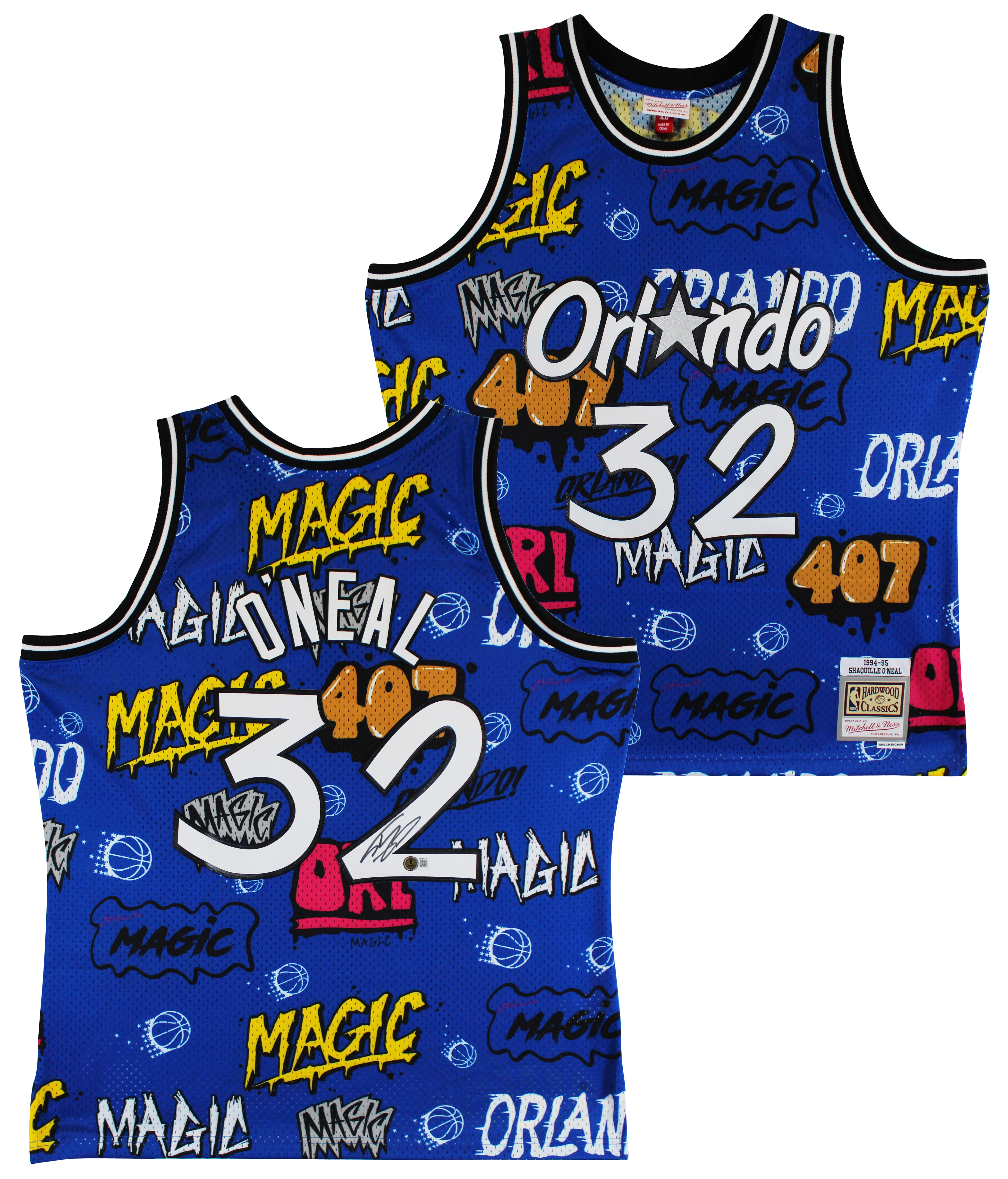 Magic Shaquille O'Neal Signed Alt Blue M&N 1994-95 HWC Swingman Jersey BAS Wit - Image 2