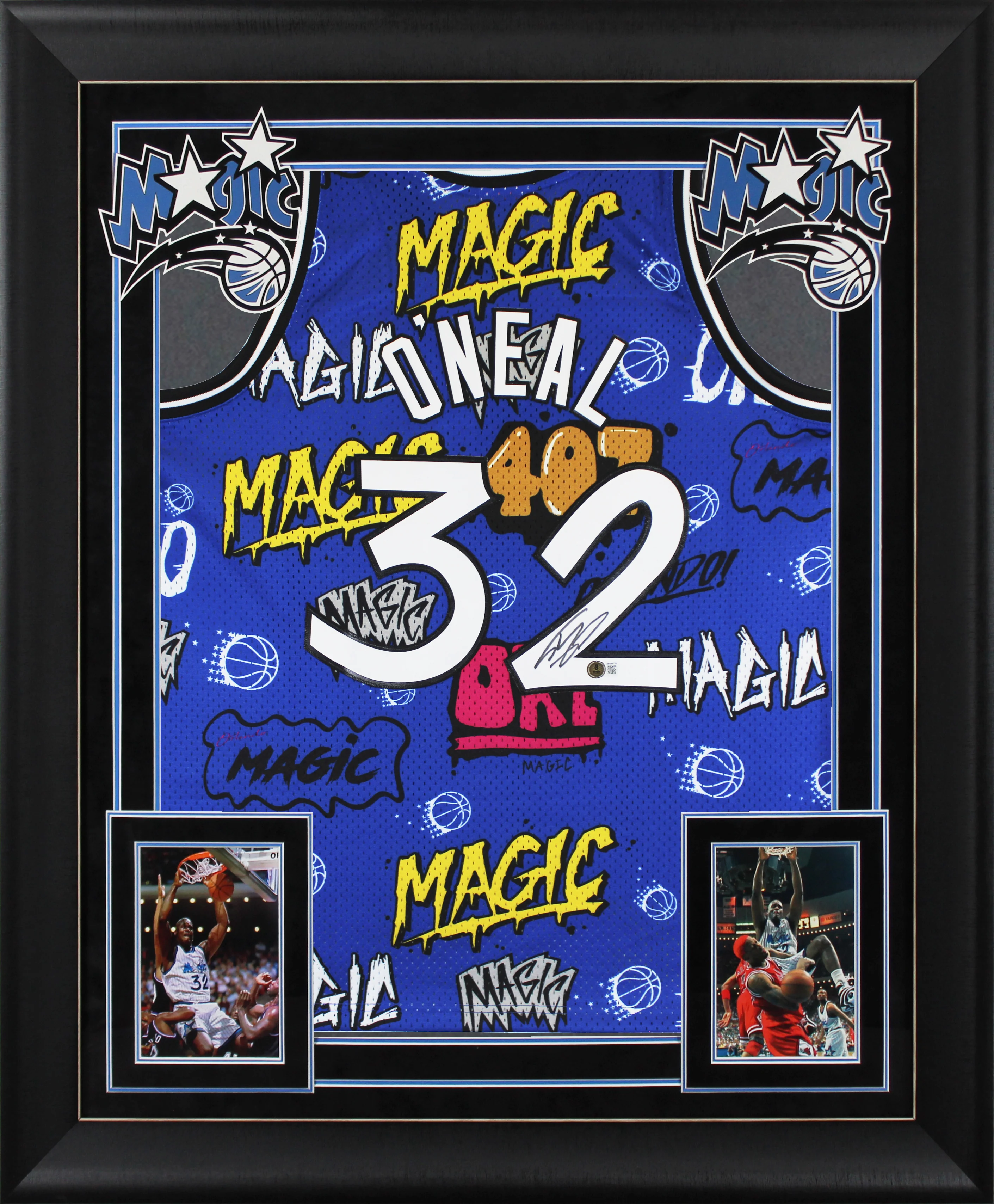 Magic Shaquille O'Neal Signed Alt Blue M&N 94-95 HWC Swingman Framed Jersey BAS - Image 2