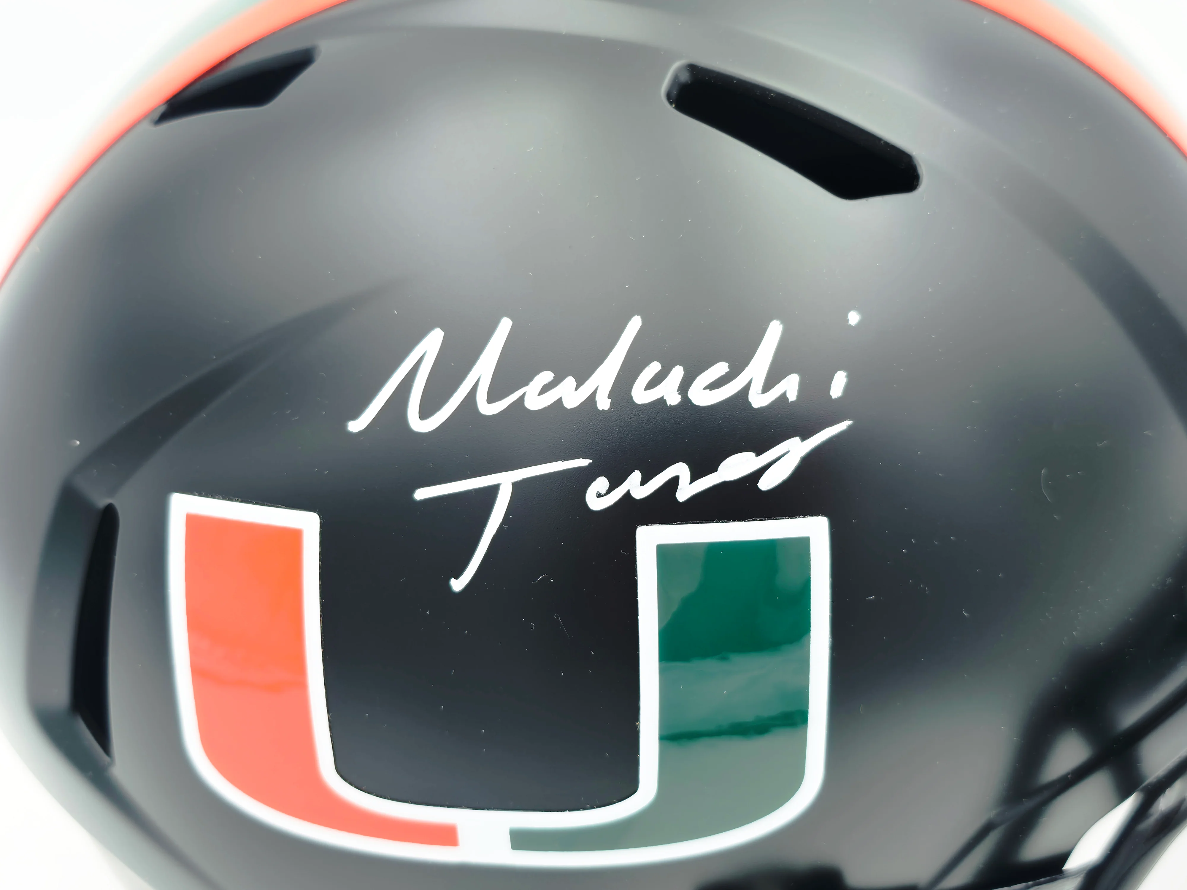 Malachi Toney Autographed Miami Hurricanes Night Black Alternate Full Size Speed Replica Helmet JSA Witness Stock #262504 - Image 2