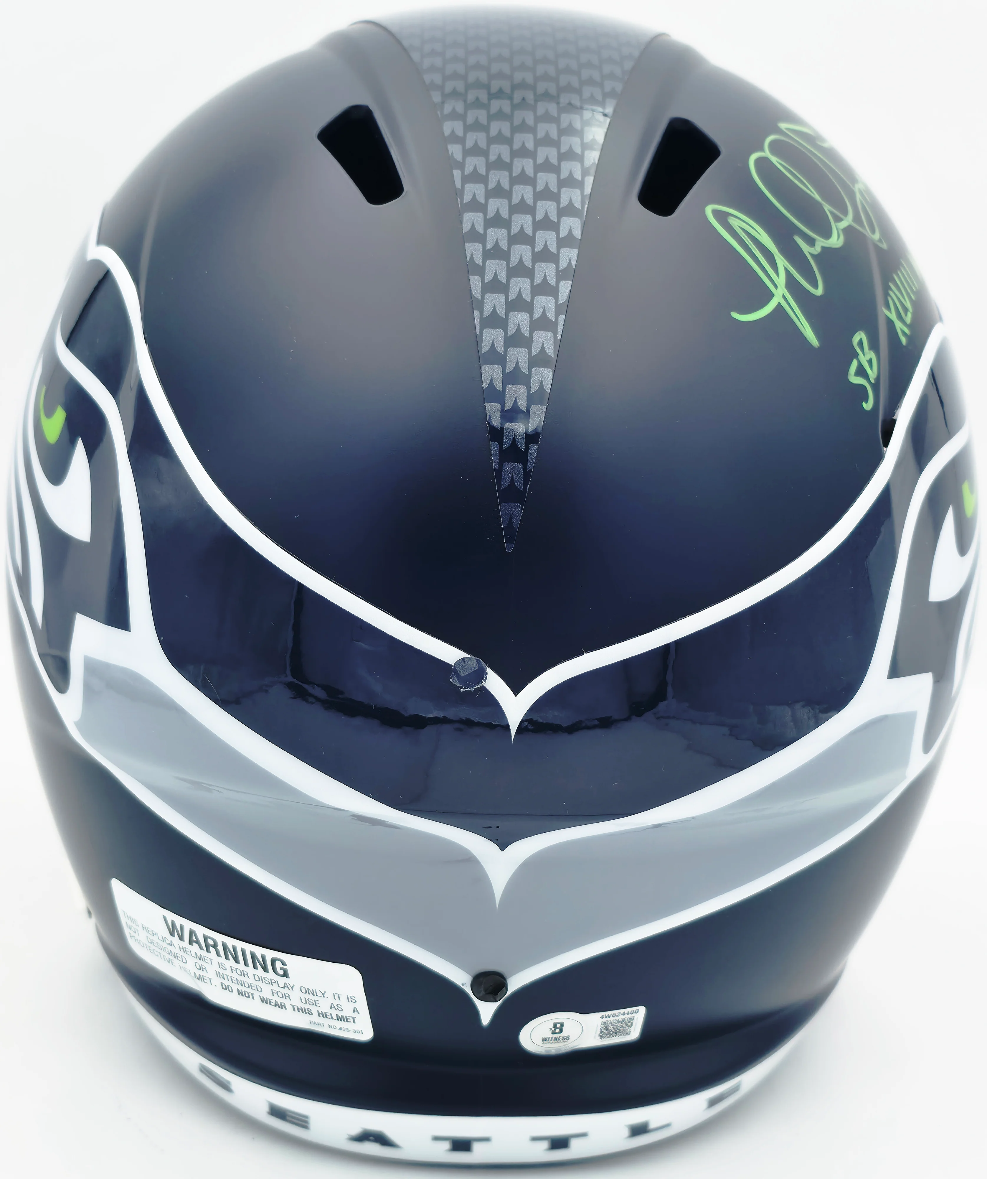 Malcolm Smith Autographed Seattle Seahawks Blue Full Size Speed Replica Helmet "SB LXVIII MVP" Beckett BAS Witness Stock #262124 - Image 4