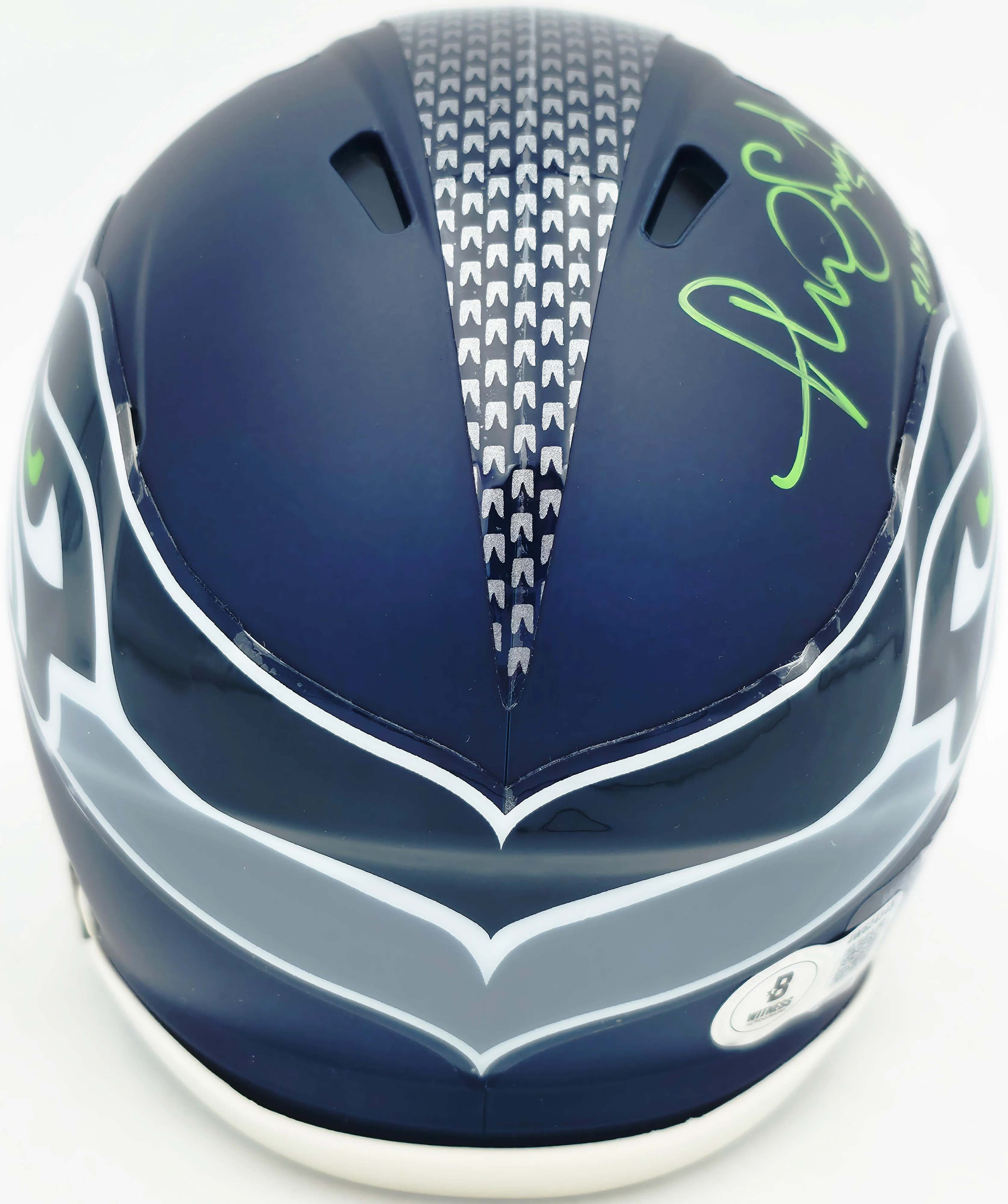 Malcolm Smith Autographed Seattle Seahawks Blue Speed Mini Helmet "SB LXVIII MVP" Beckett BAS Witness Stock #262123 - Image 4