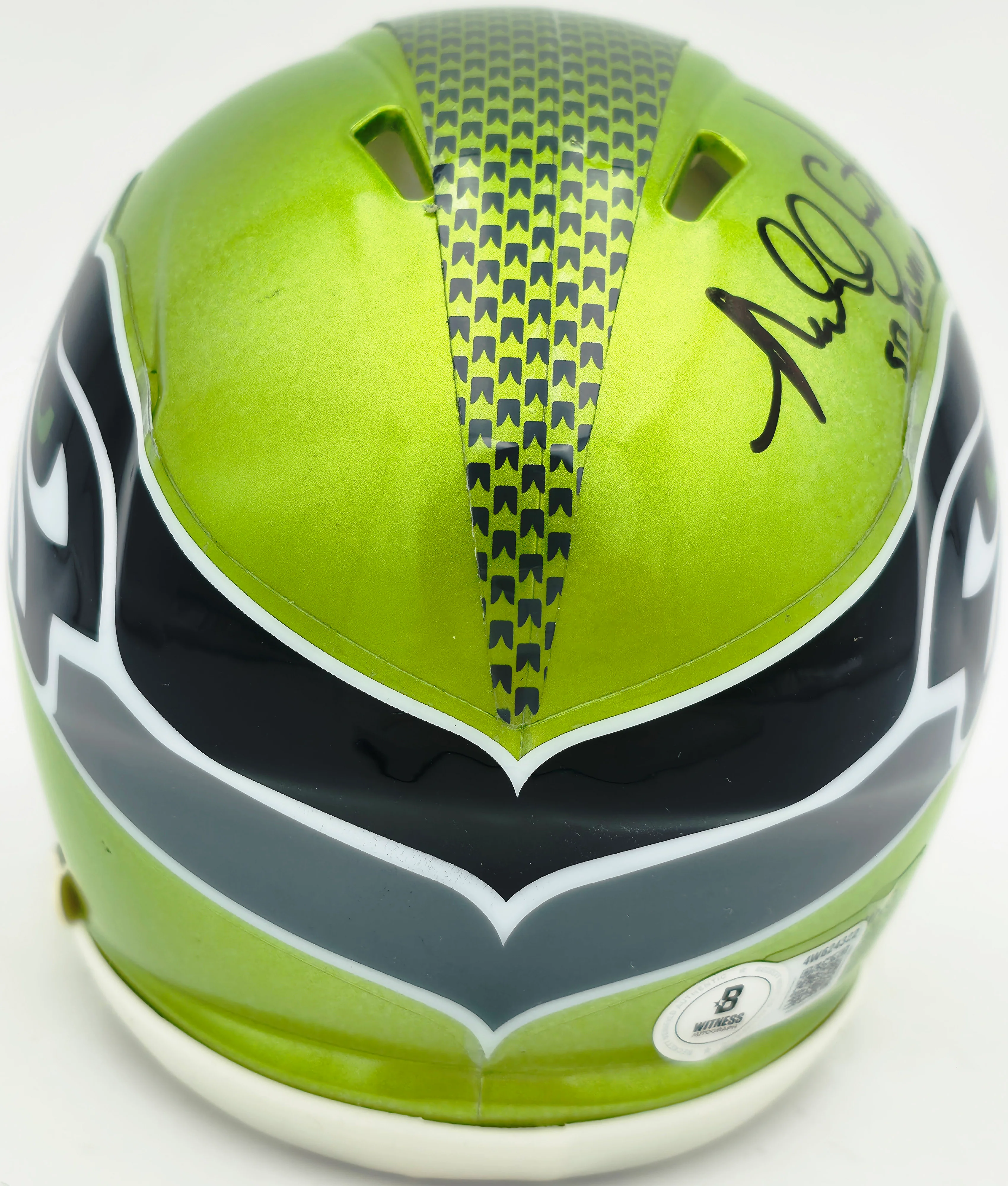 Malcolm Smith Autographed Seattle Seahawks Flash Green Speed Mini Helmet "SB LXVIII MVP" Beckett BAS Witness Stock #262122 - Image 4