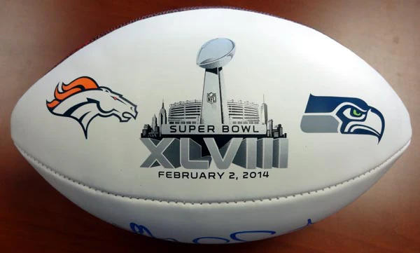 Malcolm Smith Autographed White Super Bowl Logo Football Seattle Seahawks MCS Holo Stock #72382 - Image 3