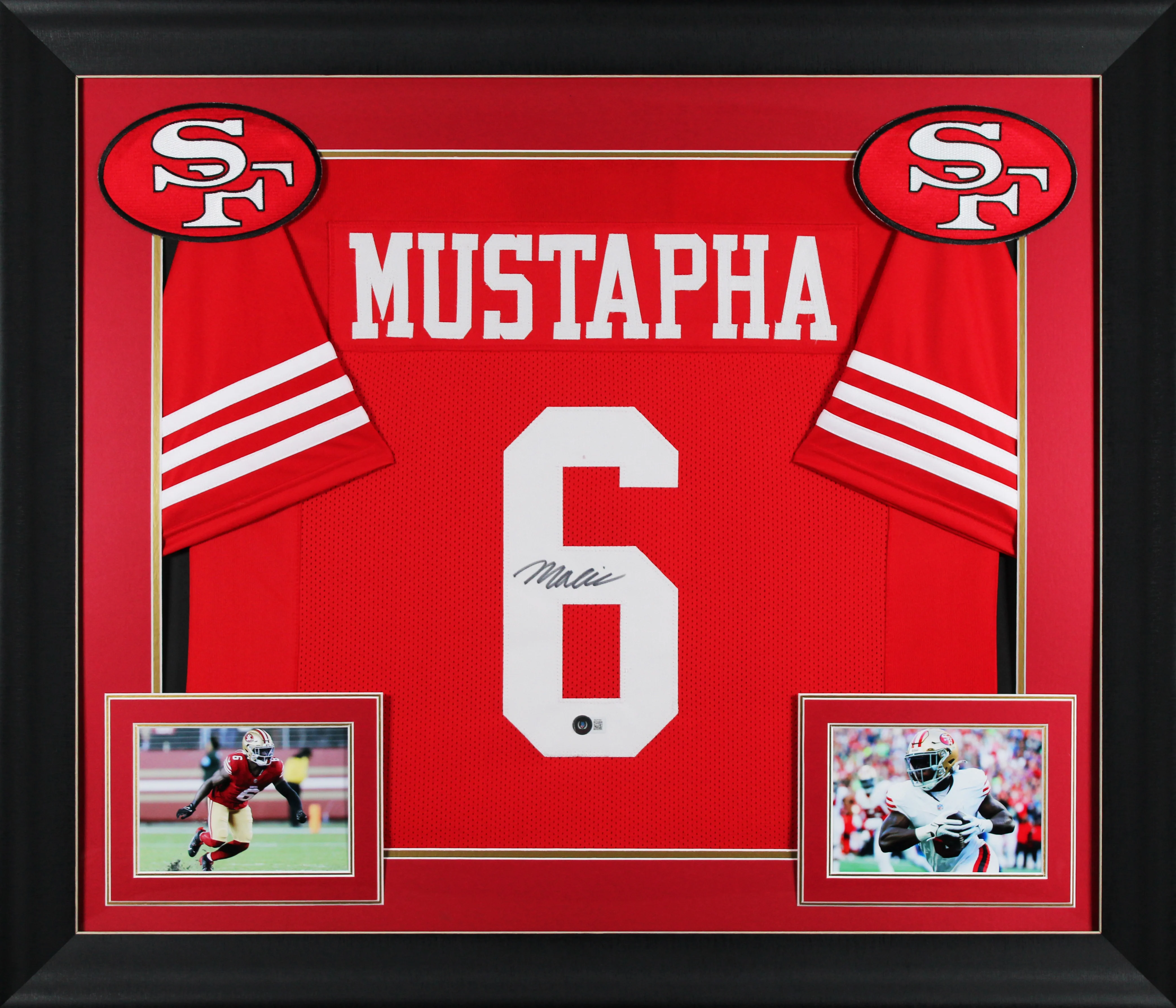 Malik Mustapha Authentic Signed Red Pro Style Framed Jersey Autographed BAS - Image 2