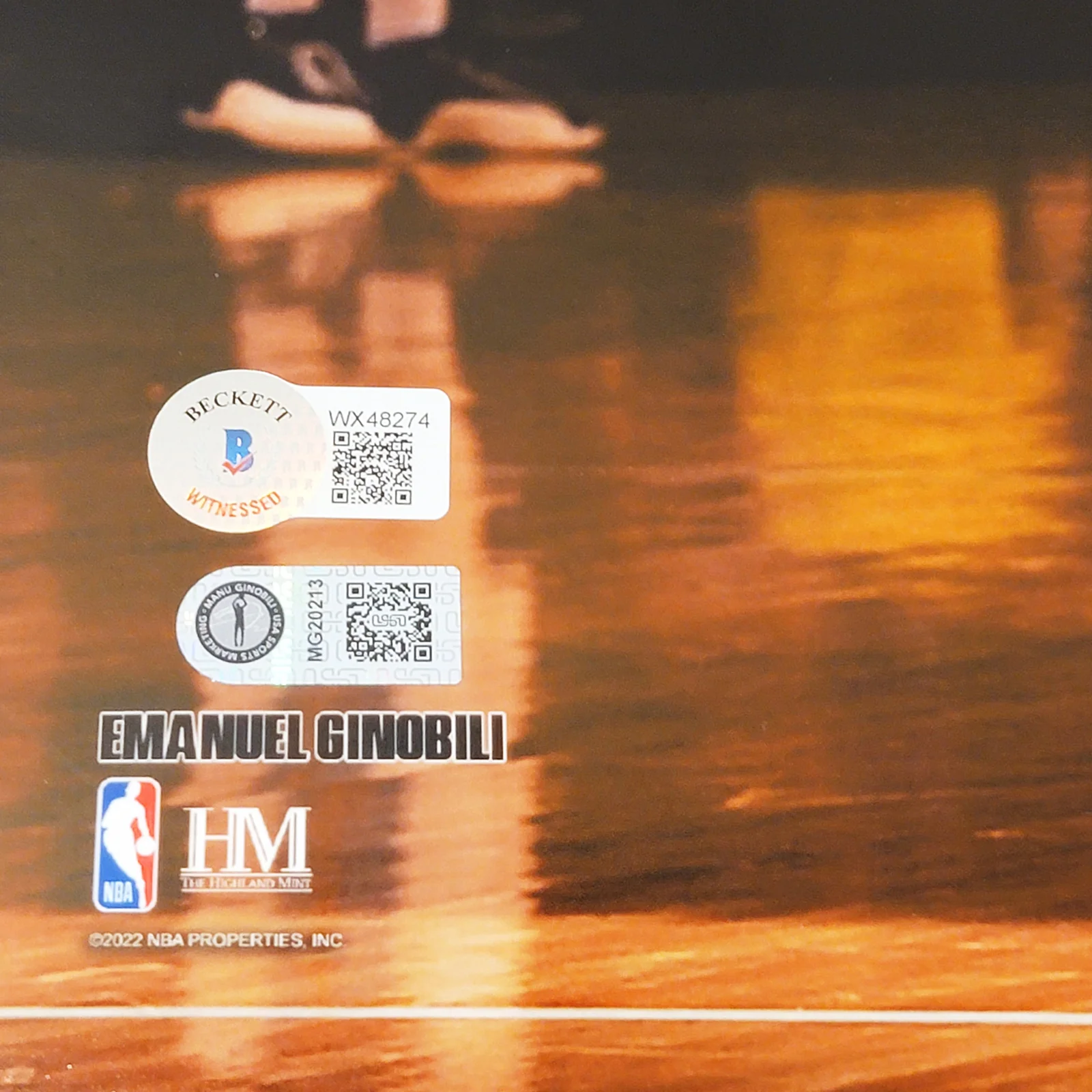 Manu Ginobili Autographed 16x20 Photo San Antonio Spurs Spotlight Signed In Gold Beckett BAS Witness Stock #211901 - Image 3