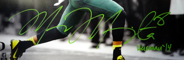 Marcus Mariota Autographed 16x20 Photo Oregon Ducks "Heisman '14" MM Holo Stock #89883 - Image 2