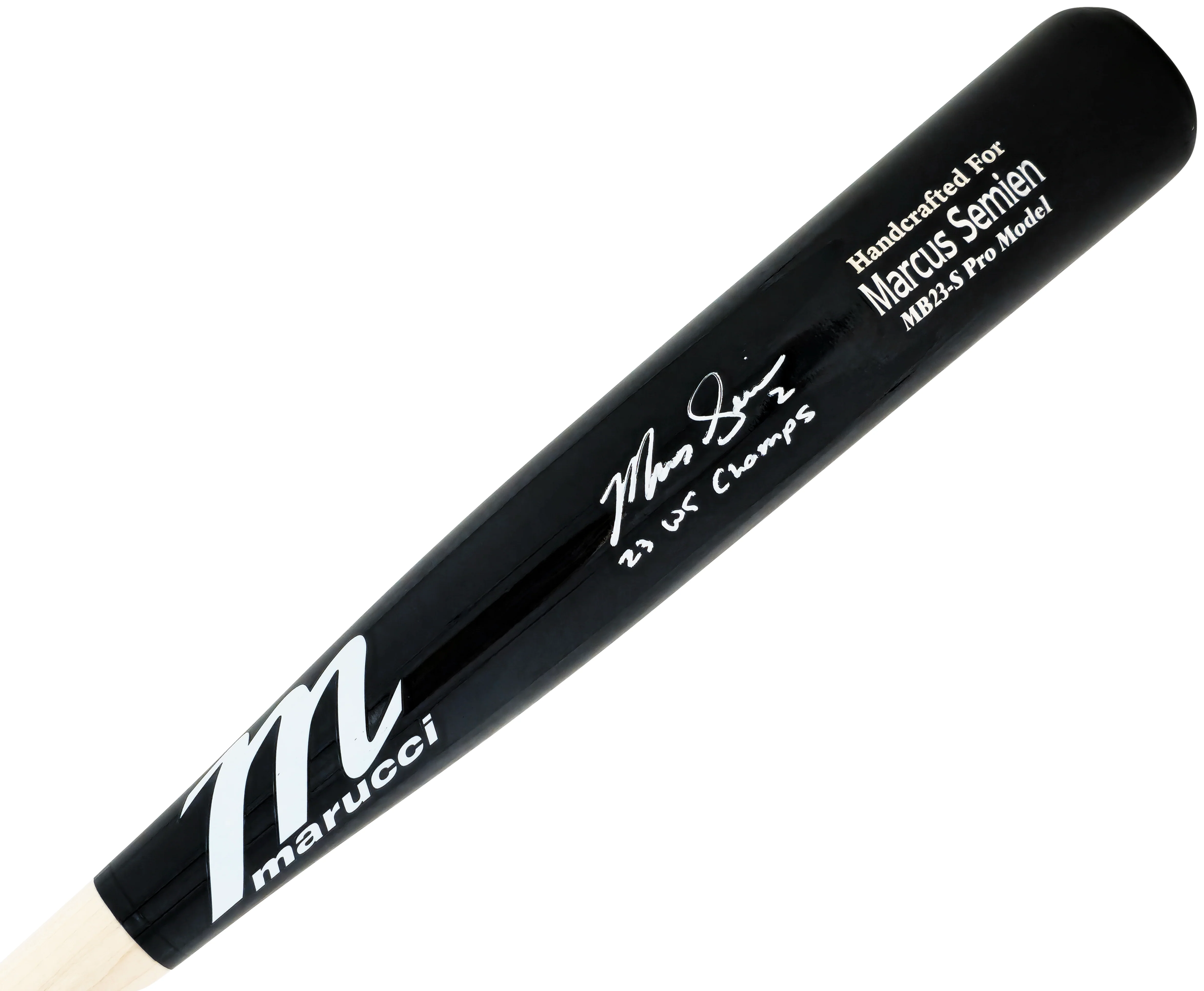 Marcus Semien Autographed Black/White Marucci Player Model Bat Texas Rangers "23 WS Champs" Beckett BAS Witness Stock #221359 - Image 2