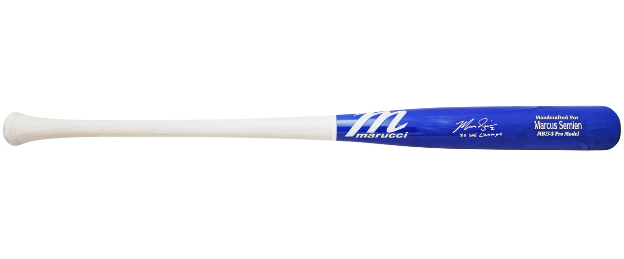Marcus Semien Autographed Blue & White Marucci Player Model Baseball Bat Texas Rangers "23 WS Champs" Beckett BAS Witness Stock #224398 - Image 3