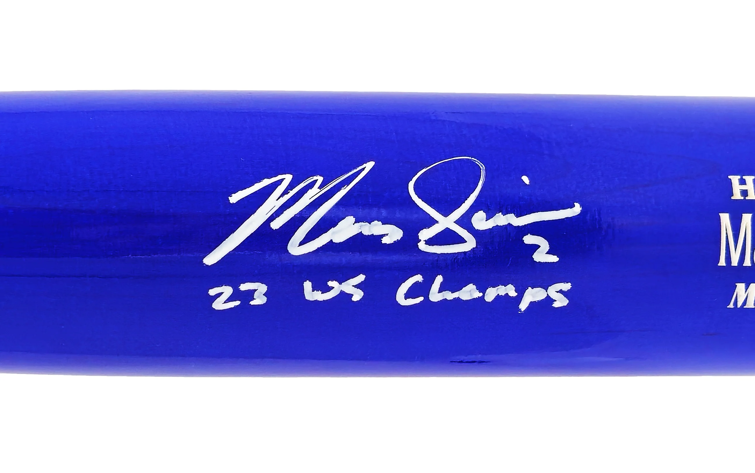 Marcus Semien Autographed Blue/White Marucci Player Model Bat Texas Rangers "23 WS Champs" Beckett BAS Witness Stock #221357 - Image 3