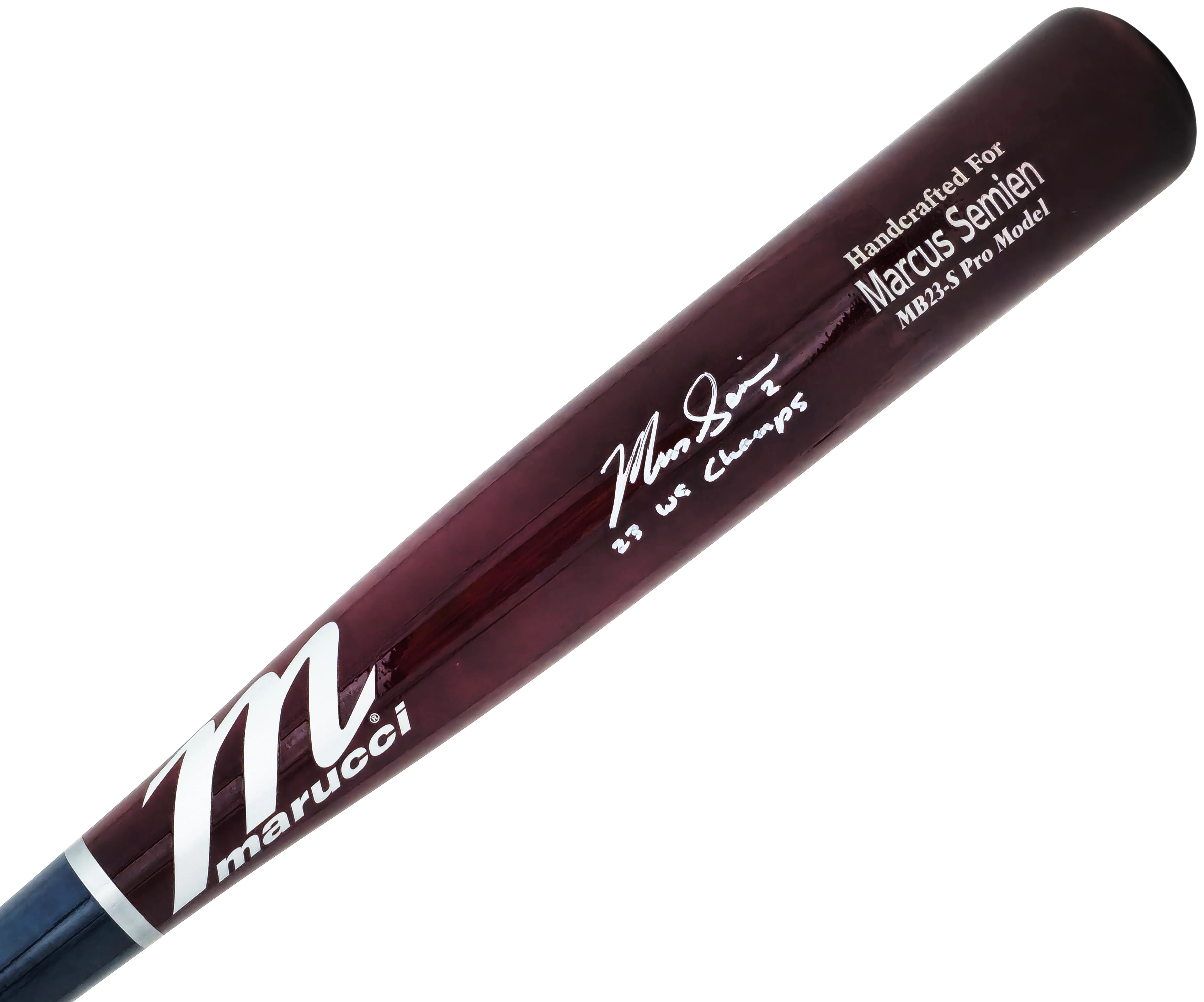 Marcus Semien Autographed Maroon/Navy Marucci Player Model Bat Texas Rangers "23 WS Champs" Beckett BAS Witness Stock #221358 - Image 2