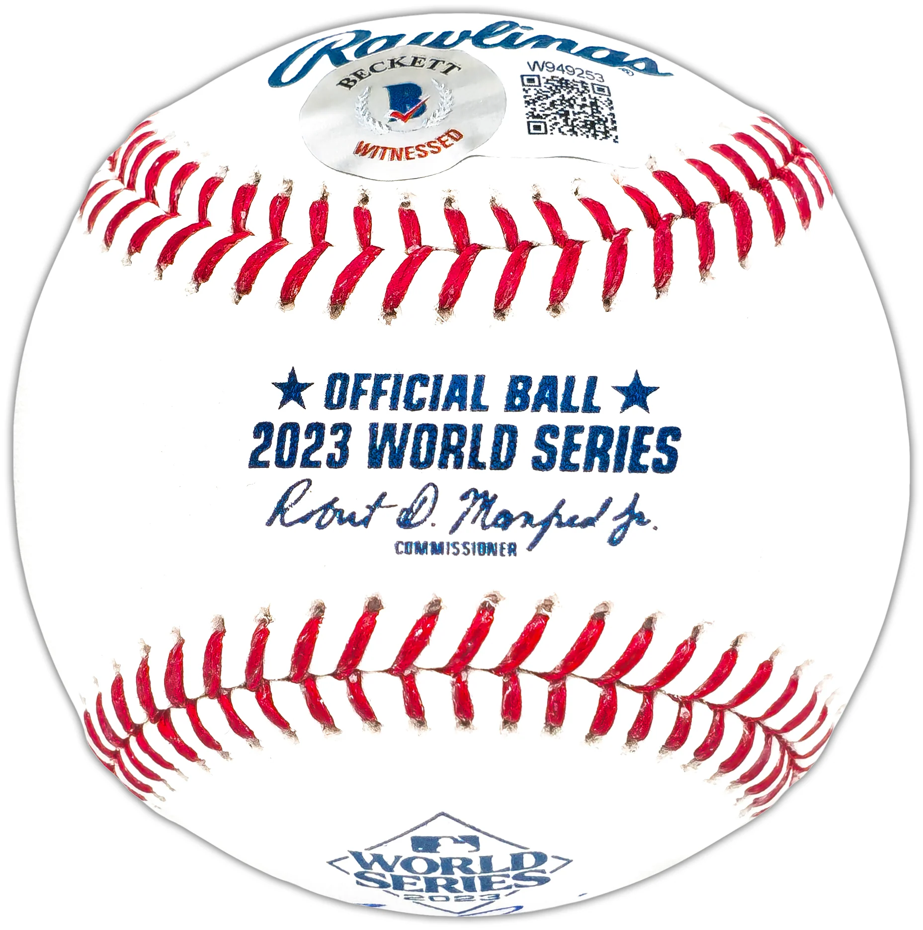 Marcus Semien Autographed Official 2023 World Series Logo MLB Baseball Texas Rangers "23 WS Champs" Beckett BAS Witness Stock #221325 - Image 2
