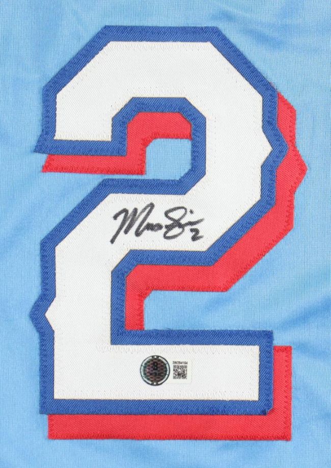 Marcus Semien Texas Signed Light Blue Baseball Jersey BAS - Image 2