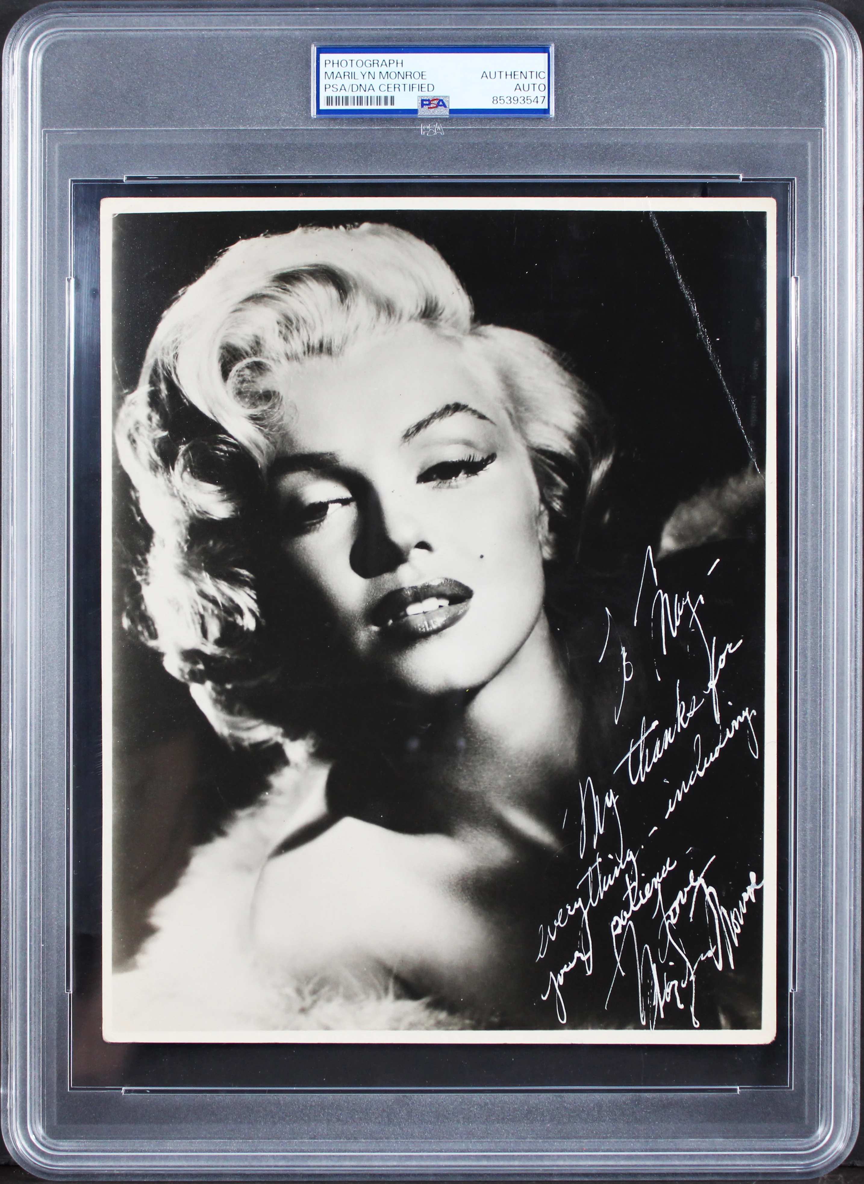 Marilyn Monroe "My thanks for everything" Signed 7.5x9.5 Photo PSA Slabbed - Image 2