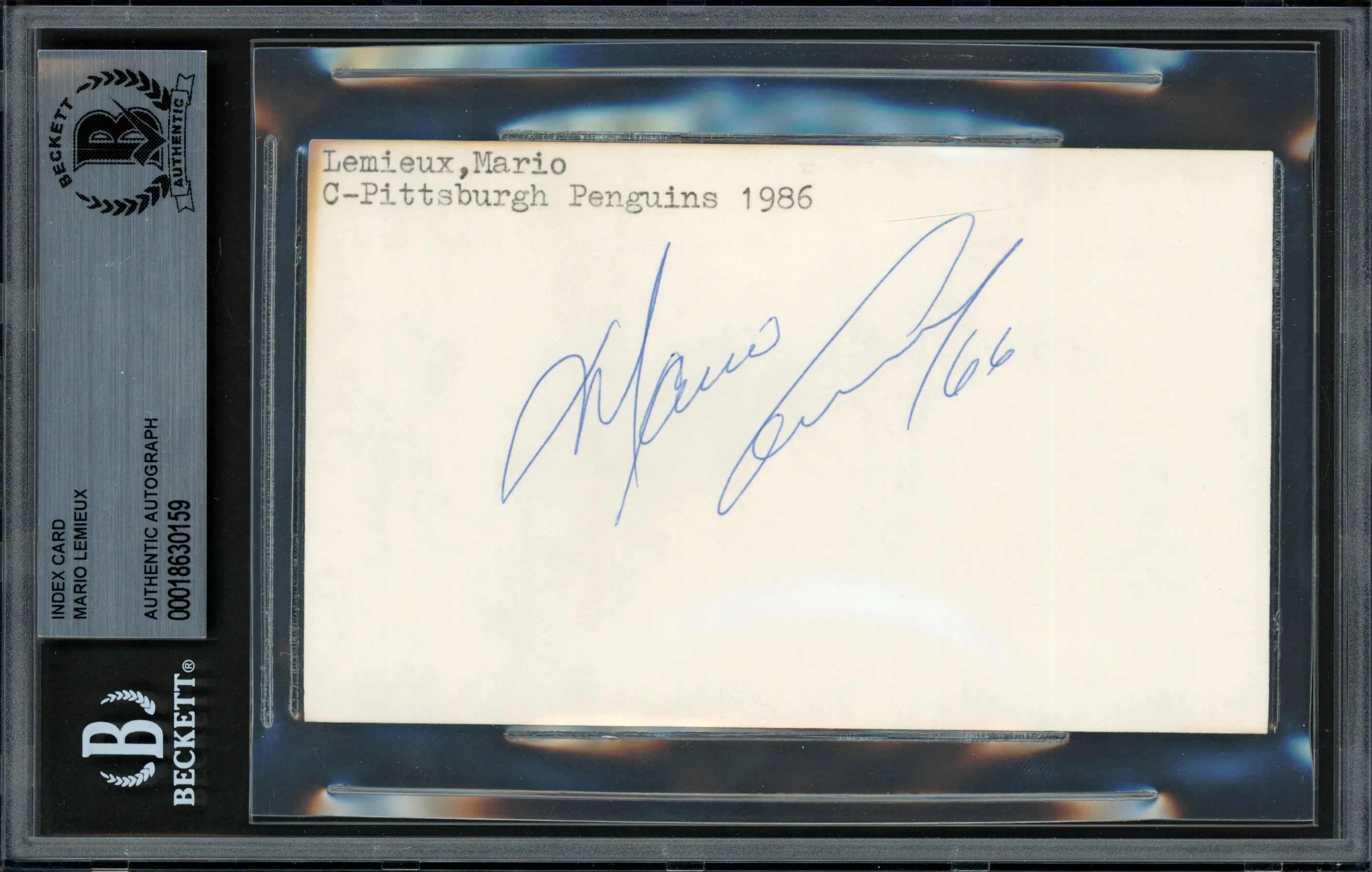 Mario Lemieux Autographed 1986 3x5 Index Card Pittsburgh Penguins Vintage Rookie Era Signature Beckett BAS #18630159