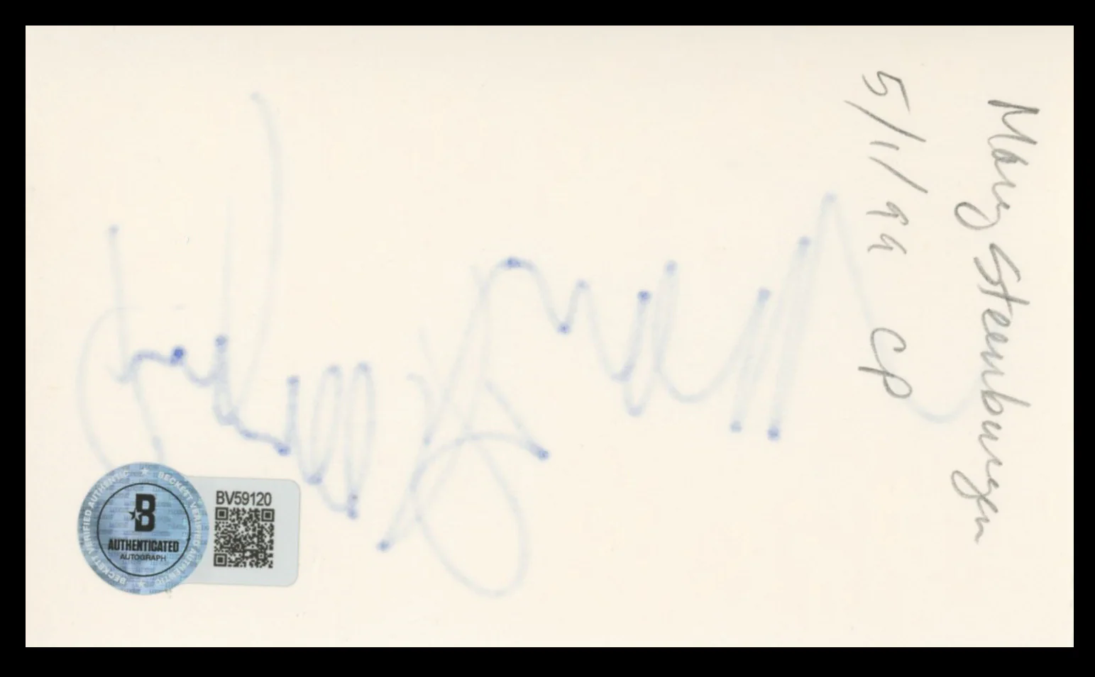 Mary Steenburgen Melvin and Howard Authentic Signed 3x5 Index Card BAS #BV59120 - Image 3