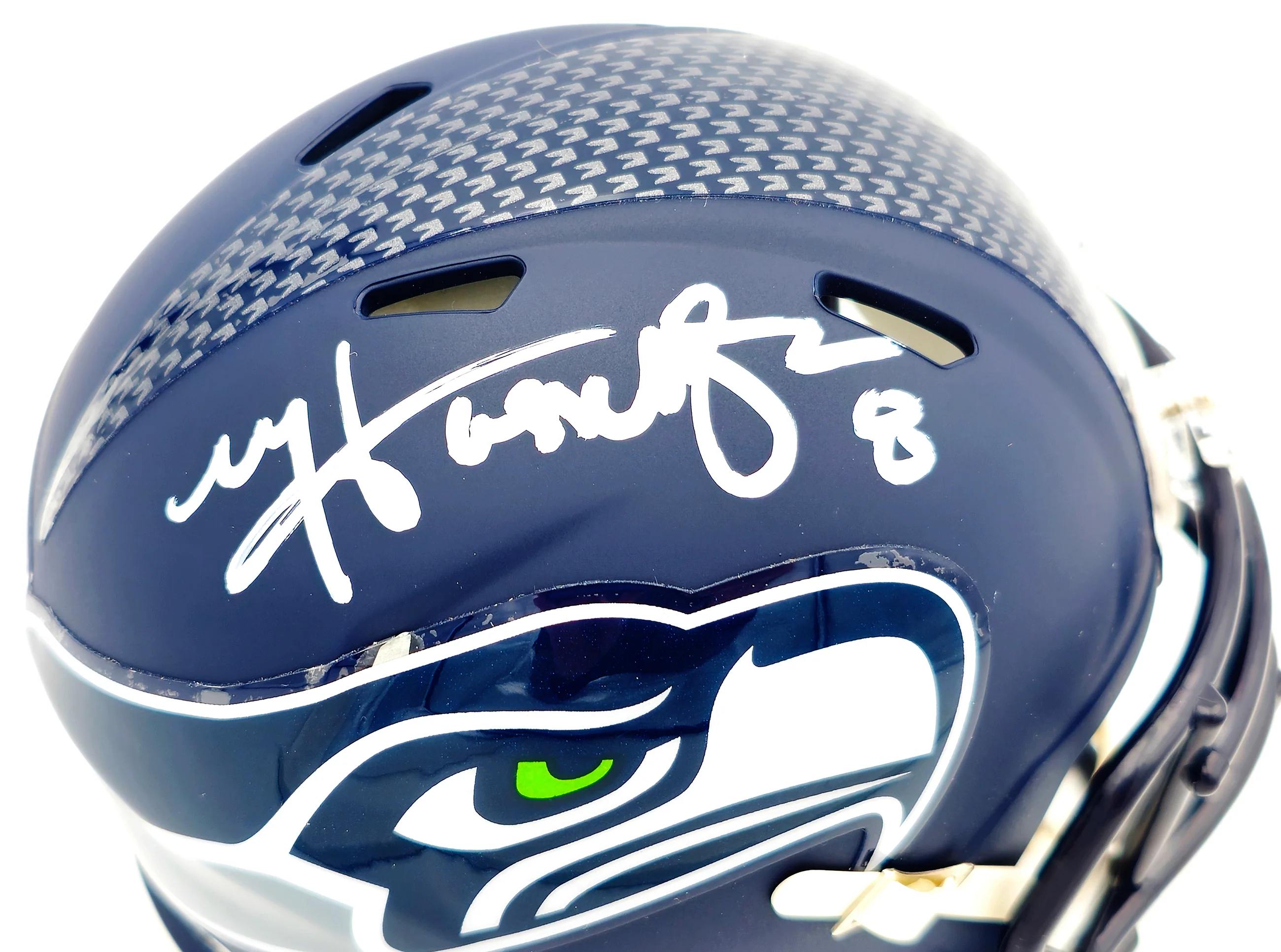 Matt Hasselbeck Autographed Seattle Seahawks Blue Speed Mini Helmet Beckett BAS Witness Stock #230081 - Image 2