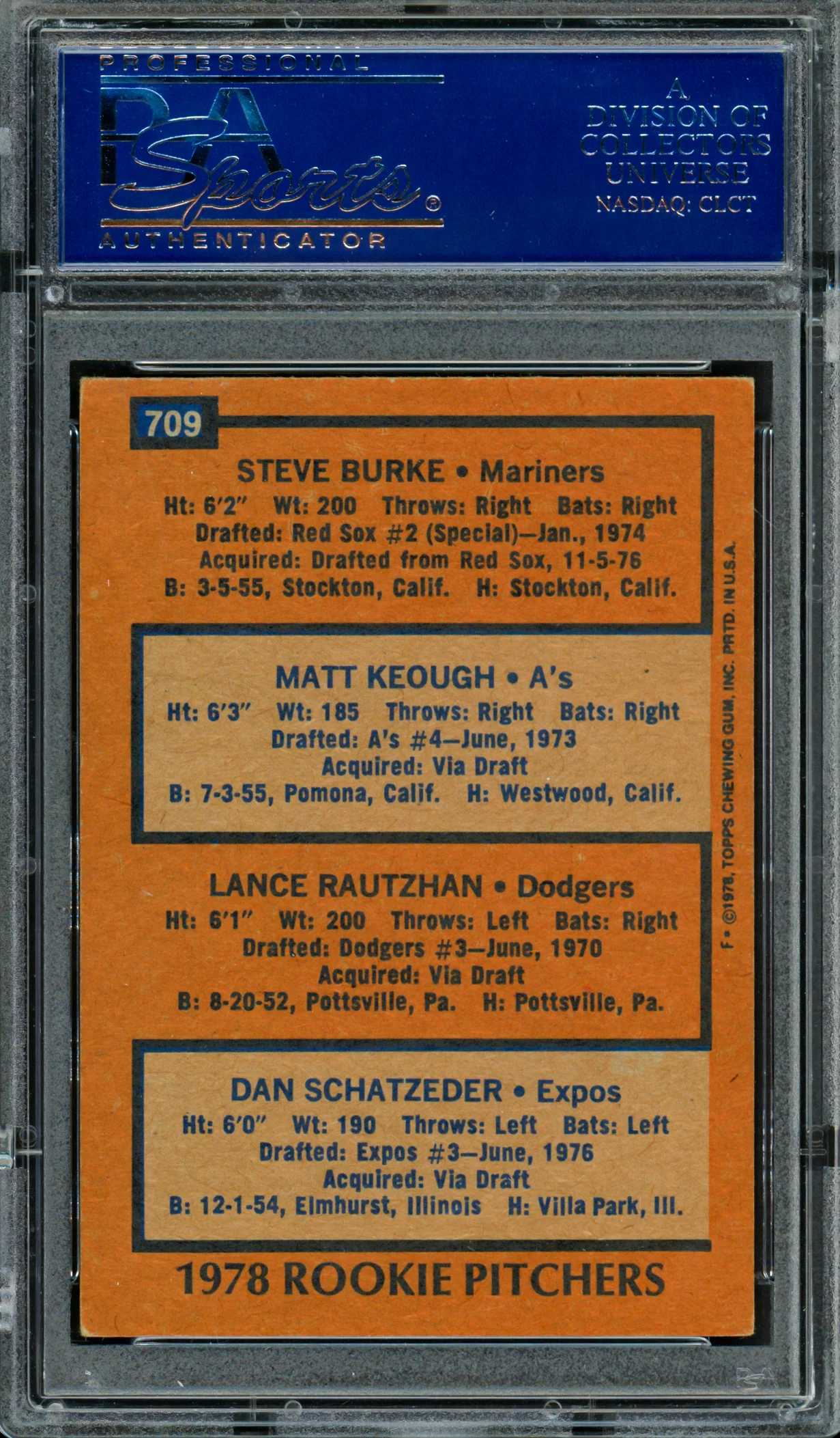 Matt Keough, Lance Rautzhan & Dan Schatzeder Autographed 1978 Topps Rookie Card #709 PSA/DNA #83309017 - Image 2