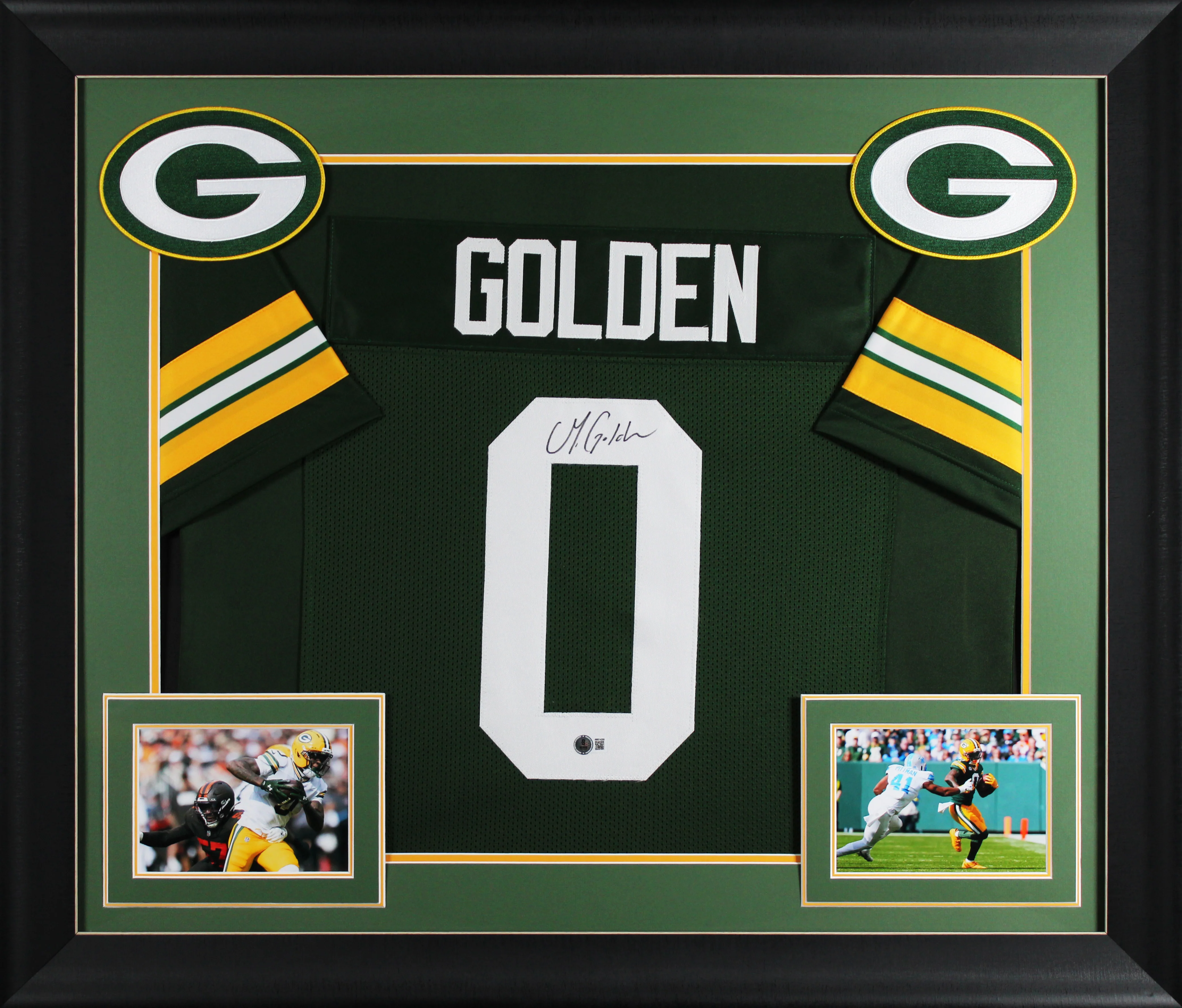 Matthew Golden Authentic Signed Green Pro Style Framed Jersey BAS Witnessed 2 - Image 2