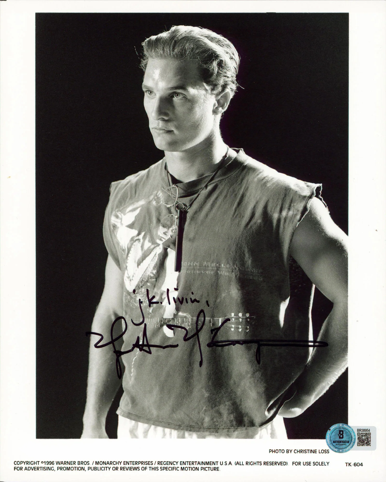 Matthew McConaughey A Time to Kill "J.K. Livin" Signed 8x10 Photo BAS #BR38954 - Image 2