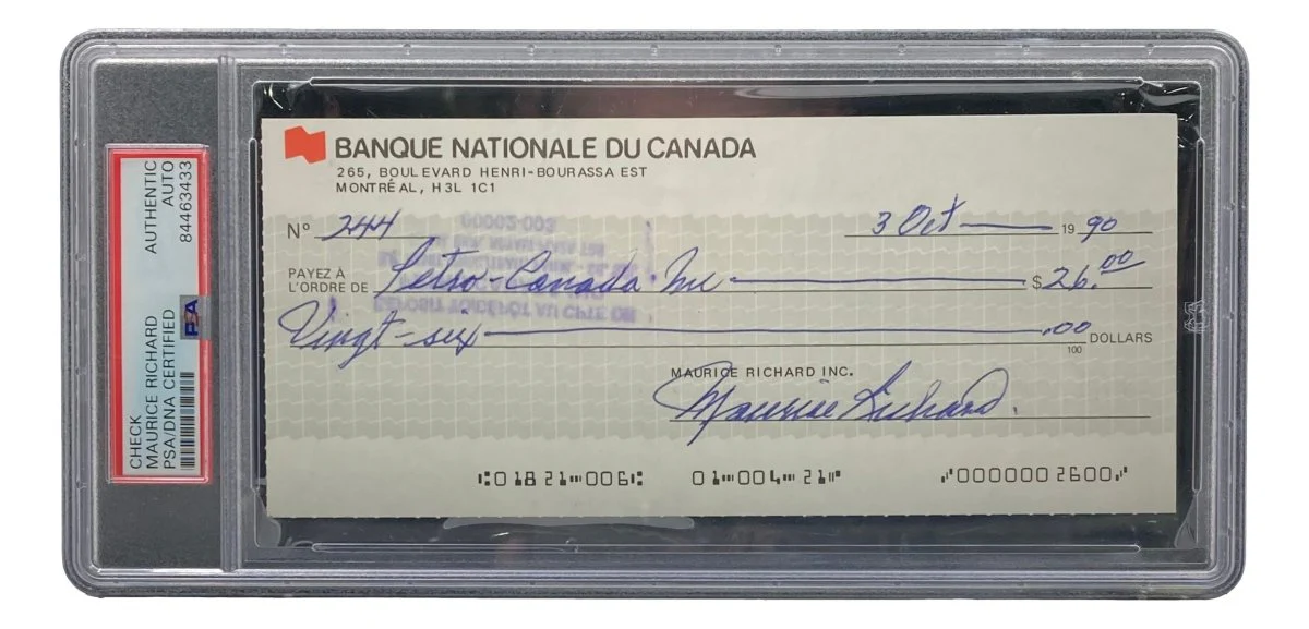 Maurice Richard Signed Montreal Canadiens Bank Check #244 PSA/DNA