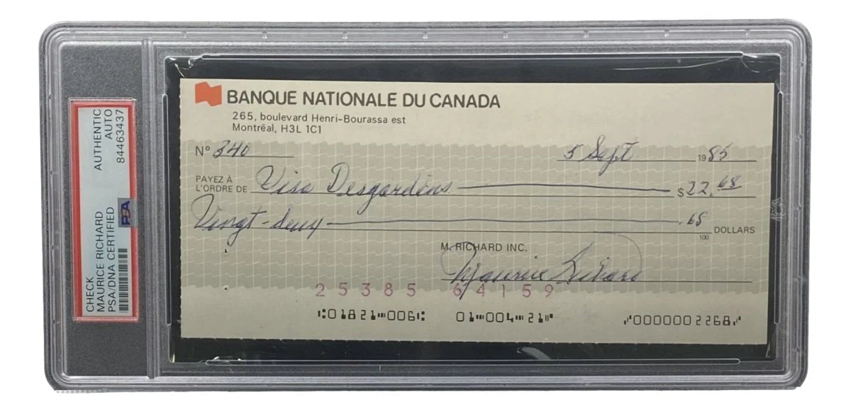 Maurice Richard Signed Montreal Canadiens Bank Check #340 PSA/DNA