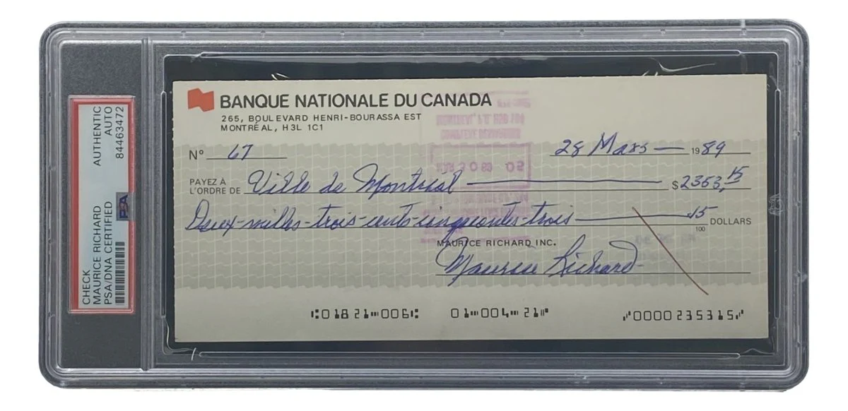 Maurice Richard Signed Montreal Canadiens Bank Check #67 PSA/DNA